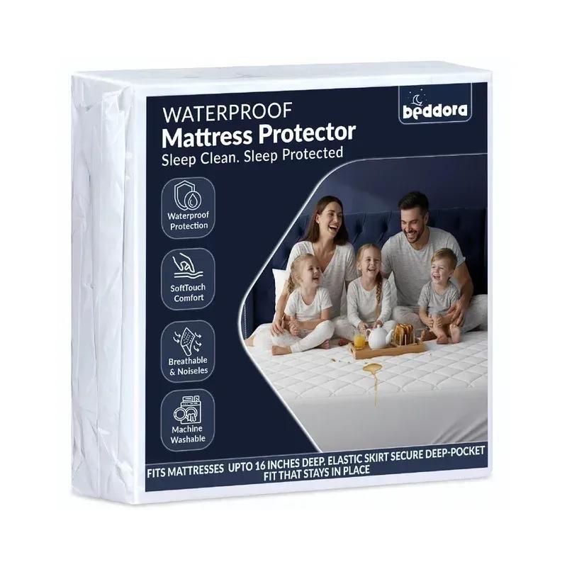 TEMU Protecteur de matelas imperméable Beddora Queen – Housse matelassée douce et respirante, poche profonde de 14", blanc