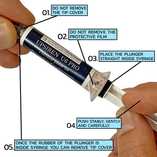 u6 pro 10g applicator tube precision thermal putty for thin heat sinks 12 8 w m k applicator tube format for by drop placement in tight layouts soft and lightly tacky ideal layer thickness 1 2 mm for gddr6 vrams vrm and controller chips in gaming laptops and consoles
