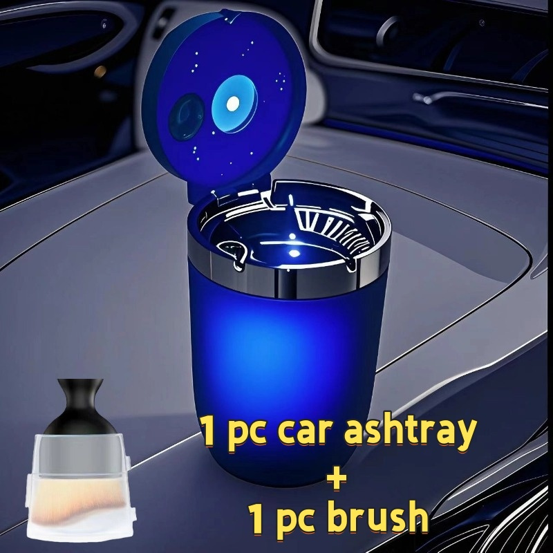 2pcs car ashtrays 1pc car ashtray 1pc brush automatic car ashtrays with led light detachable cleaning brush portable design  