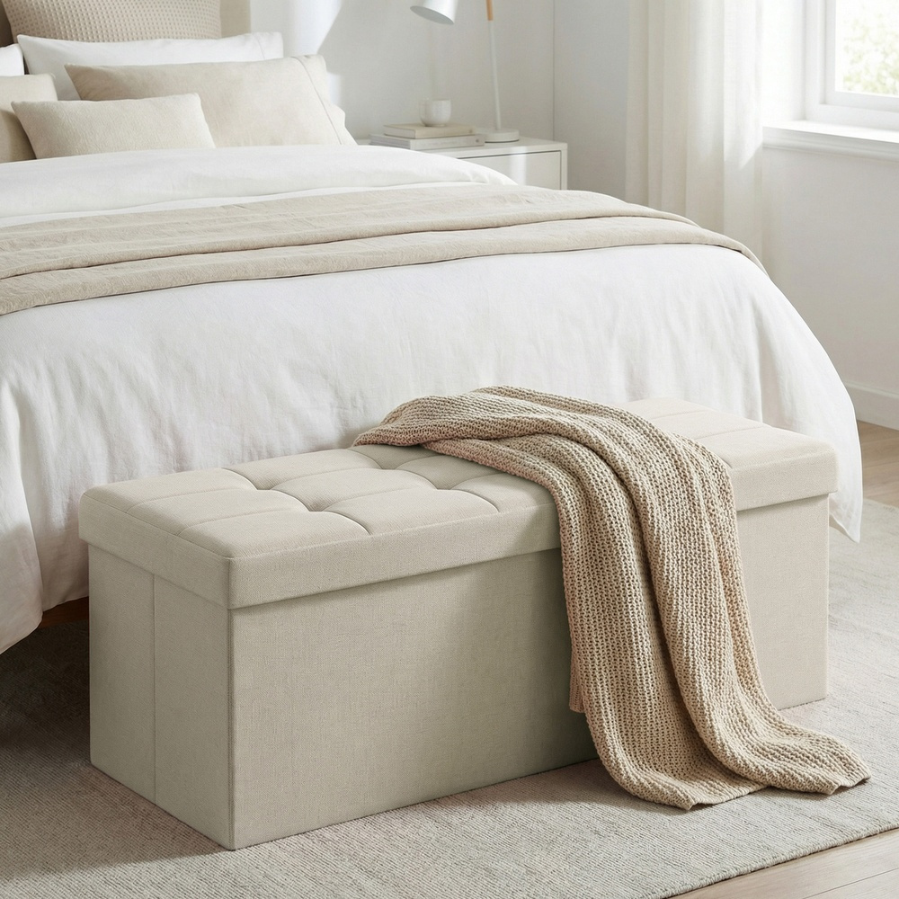 TEMU de rangement ottoman, banc d'extrémité de lit, coffre de rangement, pour salon, chambre à coucher, entrée, beige