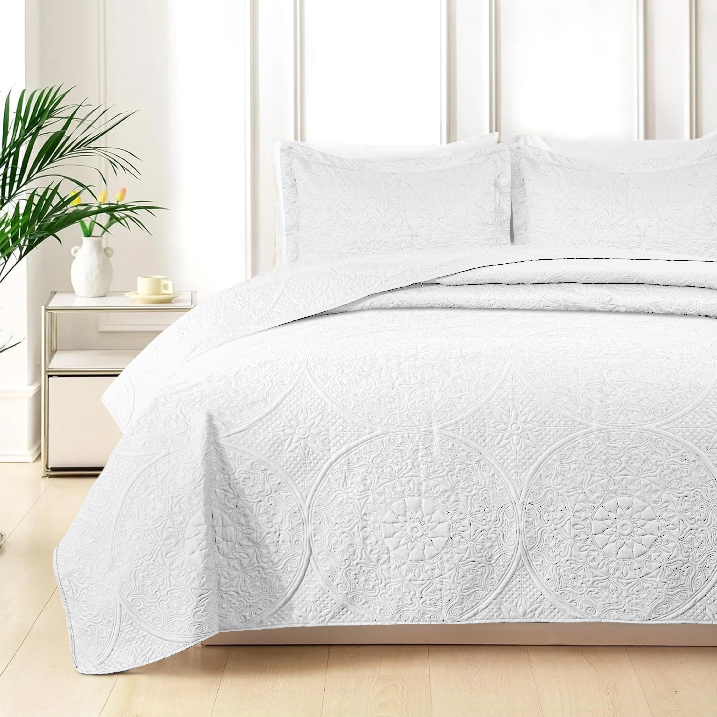quilted 3pcs embossed bedspread bed cover 1 bedspread bed cover 2 pillowcases without filler soft breathable and comfortable bedding premium look for   or main room and ideal for gifting