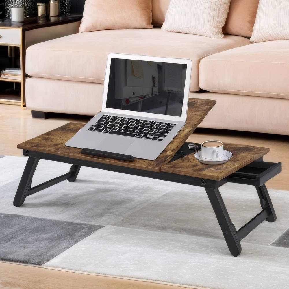 TEMU Tablette pour ordinateur portable, plateau de petit-déjeuner pour canapé, réglable, brun foncé rustique
