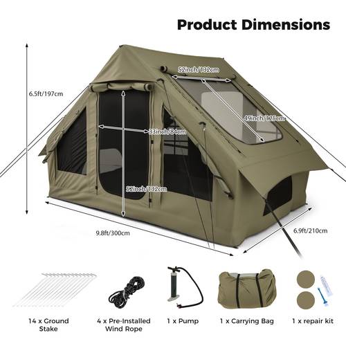 inflatable camping tent with mesh windows easy setup glamping shelter w dual entrances air vents portable bag complete setup kit 4 6 person tent for outdoors trips
