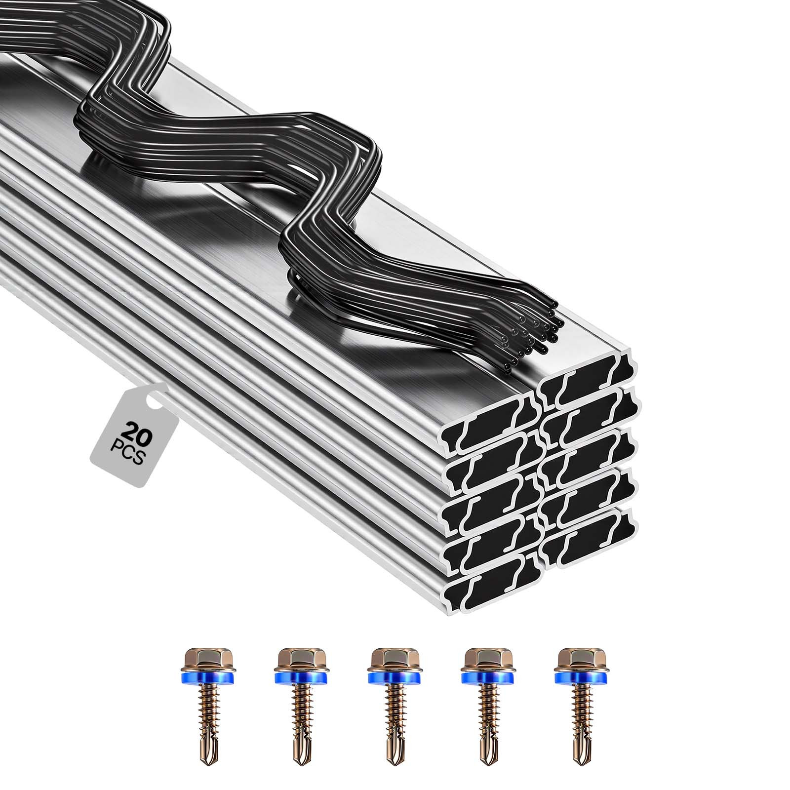 TEMU VEVOR Serre Fil de ressort et canal de verrouillage, 20 packs de fil revêtu de PVC de 6,56 pi & Kit en alliage d'aluminium avec vis incluses,