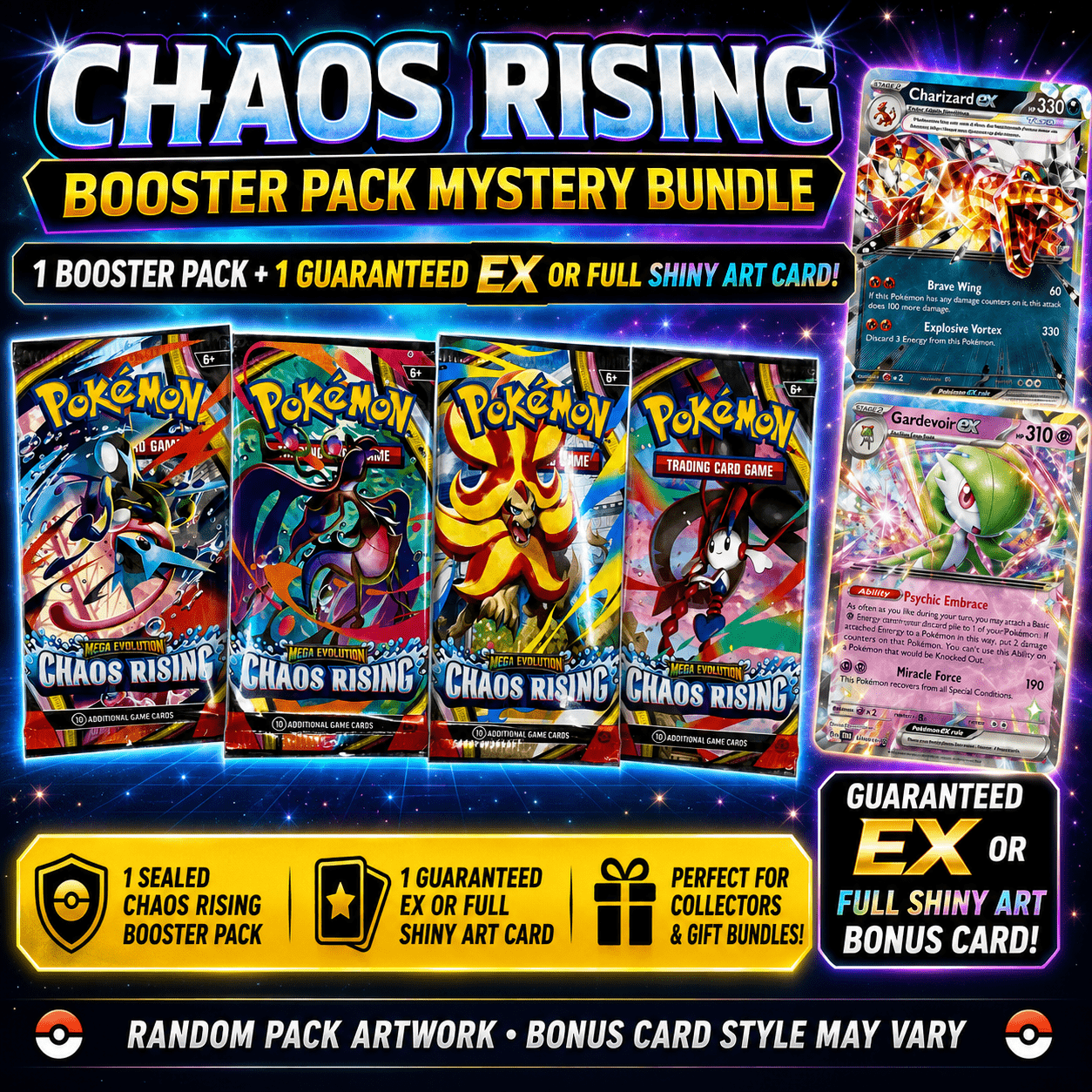 TEMU Pokémon Tcg Rising + Bonus Ex Or Full Shiny Art Card – Sealed English Mystery Pack
