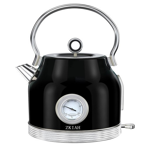 TEMU Bouilloire électrique 1,7 L avec thermomètre intégré, fabricant d'eau à thé rétro en acier inoxydable, 1500 W, ébullition rapide, protection