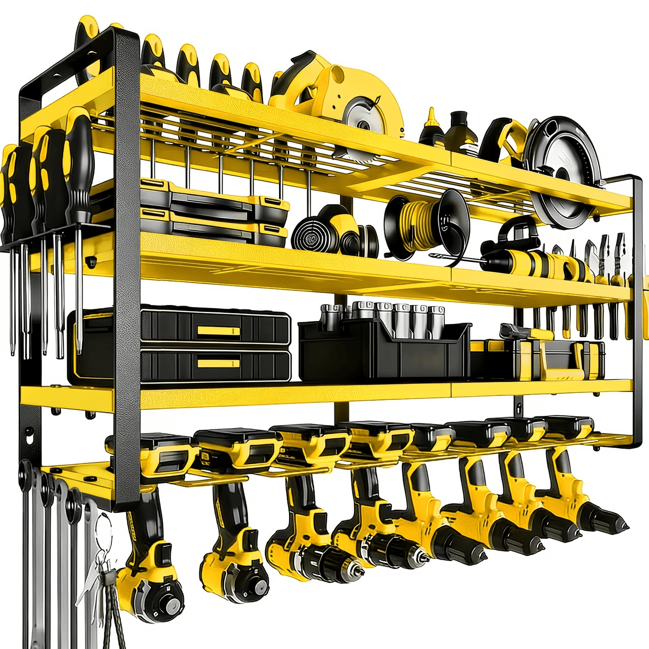 TEMU 2025 Étagère de rangement pour outils de garage murale, 4 niveaux d'étagères de rangement pour perceuses fil avec 8 emplacements pour perceuses,