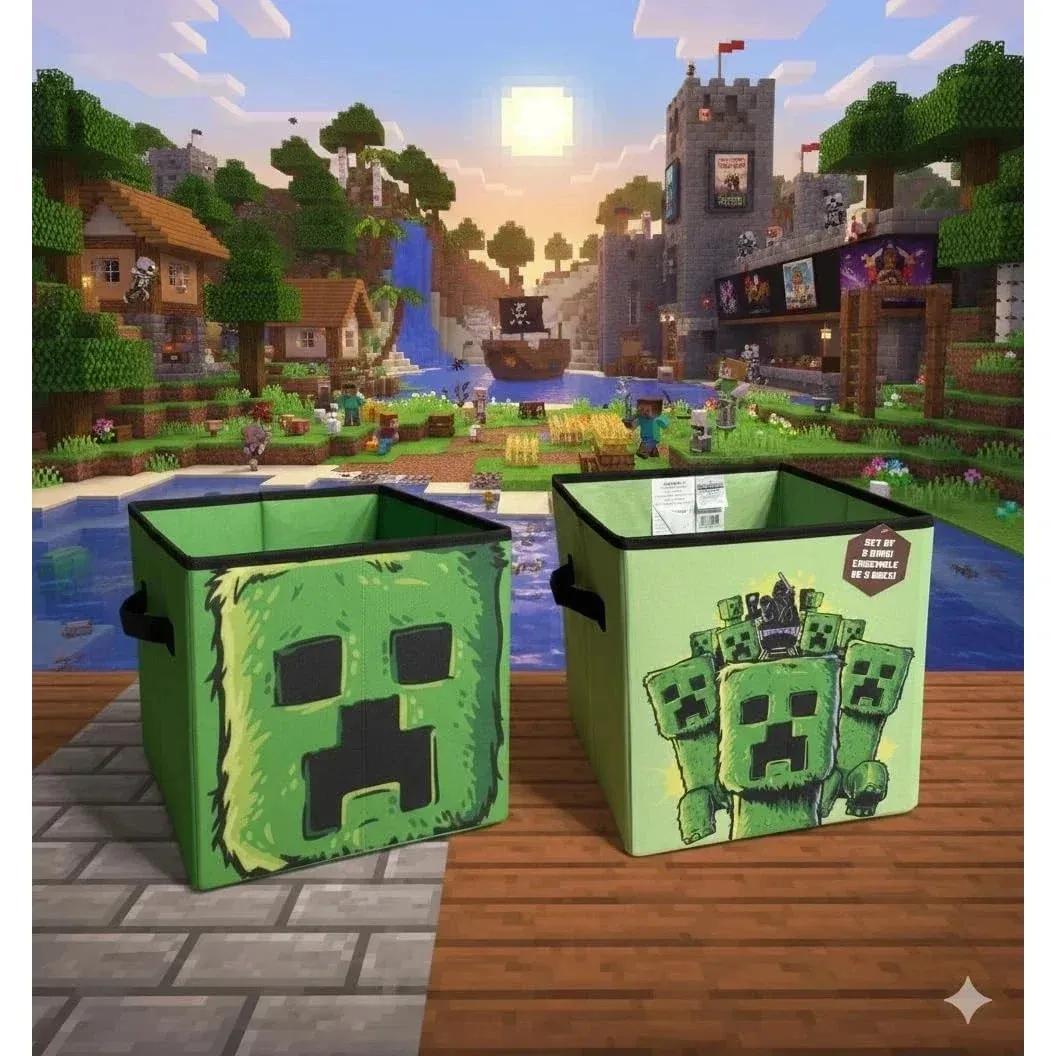 TEMU Lot de 2 paniers de rangement Minecraft Creeper pliables en tissu pour chambre d'enfant