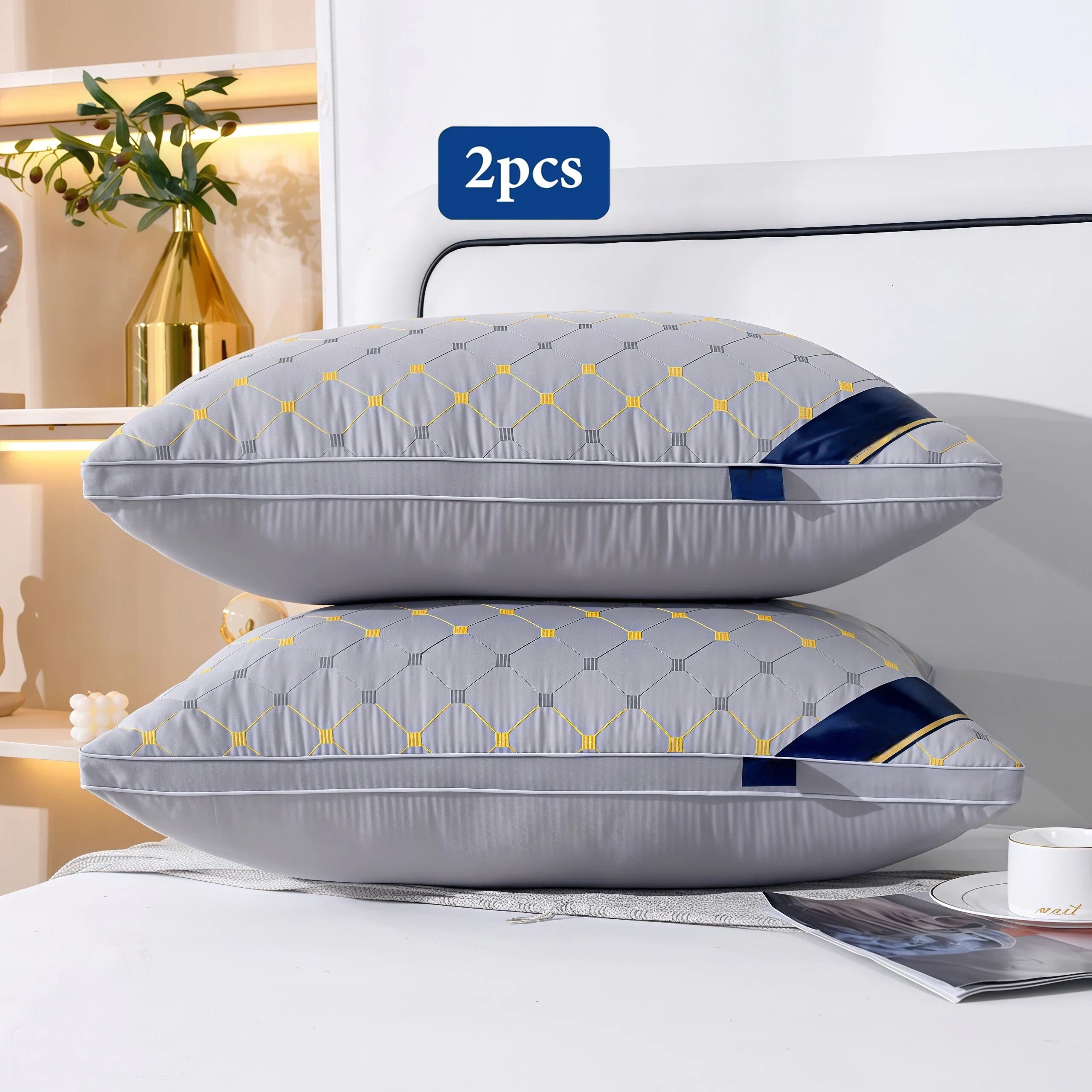 TEMU Lot de 2 oreillers de luxe de soutien de cervicale, oreiller de lit d'hôtel ultra-doux, rembourrage en polyester respirant, soutien ergonomique