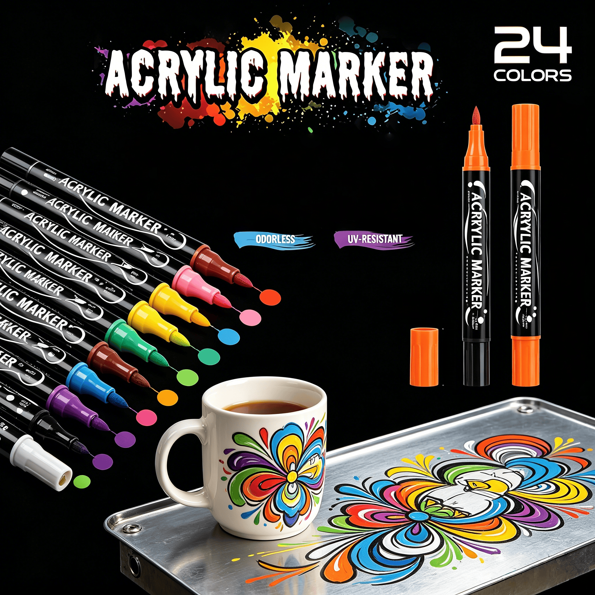 TEMU Lot de 1 de 24 marqueurs acryliques combinés à double pointe, cadeau pour la rentrée scolaire, adaptés au et au coloriage pour adultes,