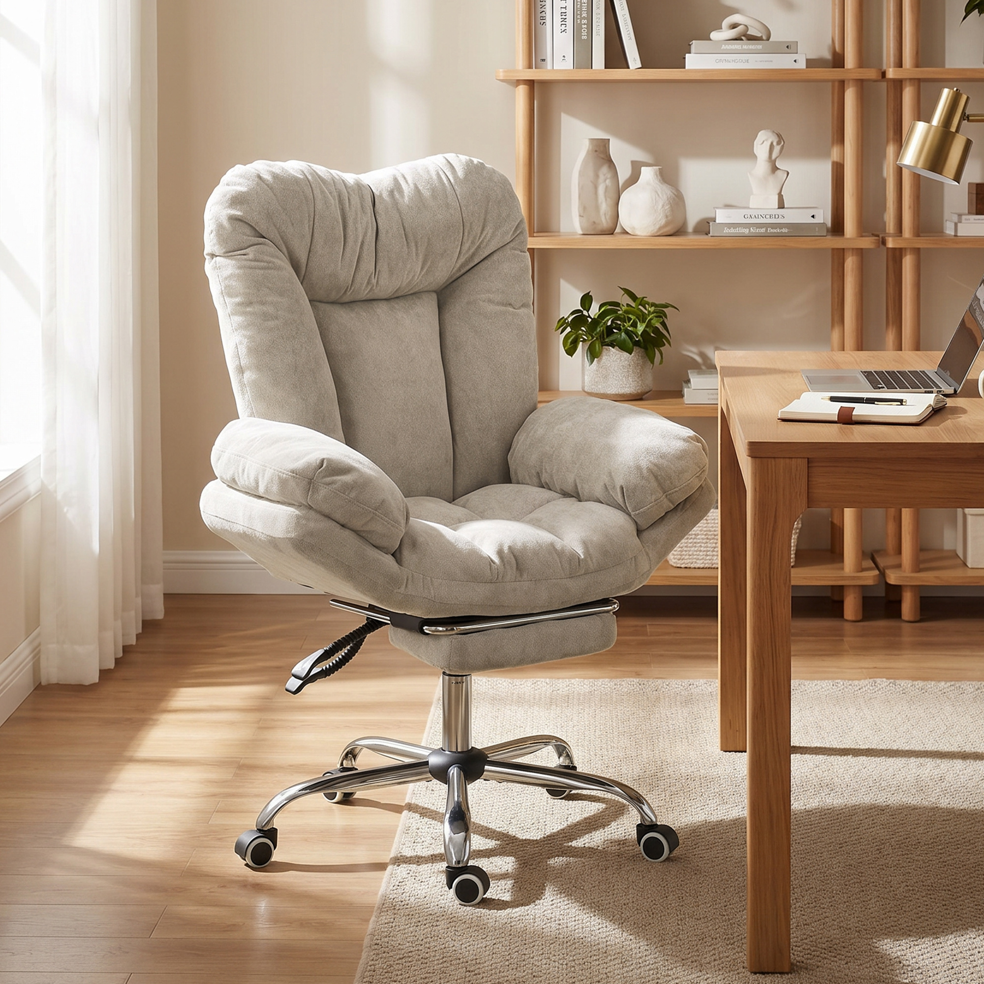 TEMU Chaise de bureau à siège large avec -pieds, roulettes pivotantes, chaise de bureau large avec inclinable surrembourré, accoudoirs en , hauteur
