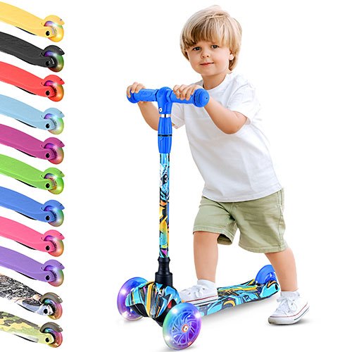 TEMU Trottinette à 3 roues pour tout-petits avec hauteurs de réglables, large planche antidérapante, roues lumineuses pour enfants de 2 à 5 ans,
