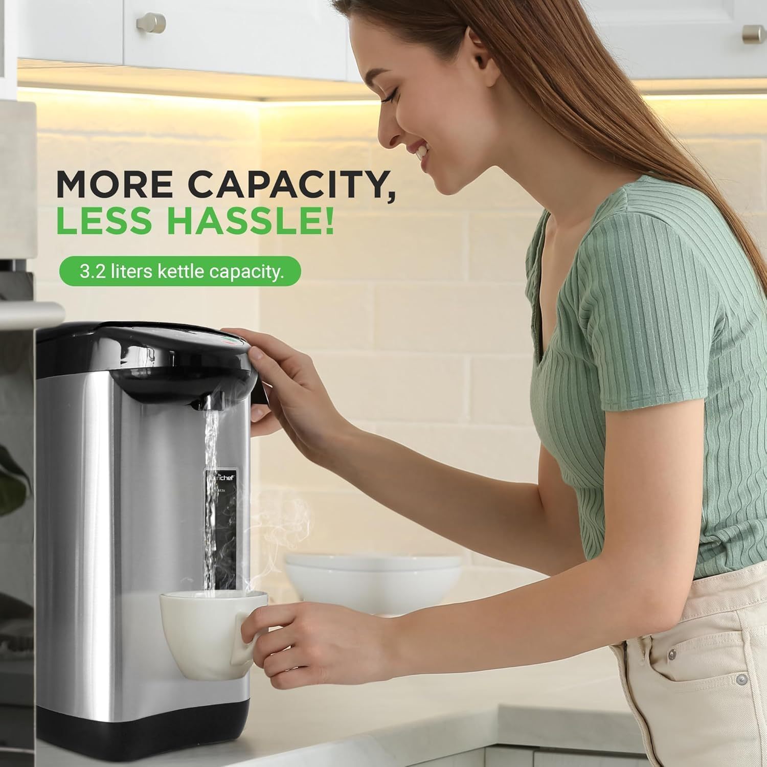 TEMU à eau chaude NutriChef 3,2 L / 3,38 Qt, bouilloire électrique isotherme en acier inoxydable avec distribution automatique et manuelle, verrou de