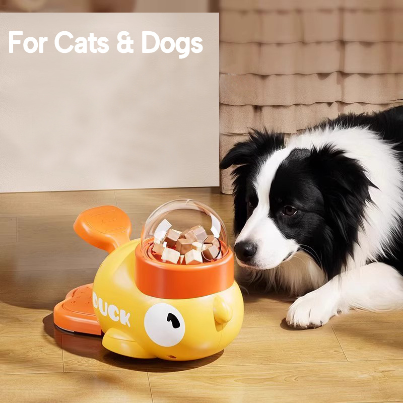 TEMU Duck-shaped Interactive Pet Feeder Toy For , Manual Push-button Treat Dispenser, No Batteries Required, Durable Easy-to-clean Plastic, Indoor &