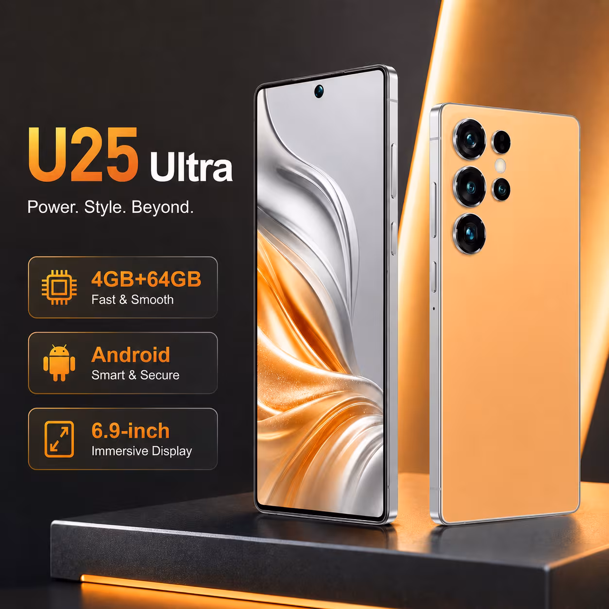 unlocked 2026 u25 ultra smartphone supports sim cards with a 6 9 inch large high definition screen dual standby function 4gb 64gb storage and operating memory high definition camera and type c fast charging now on Product details 6