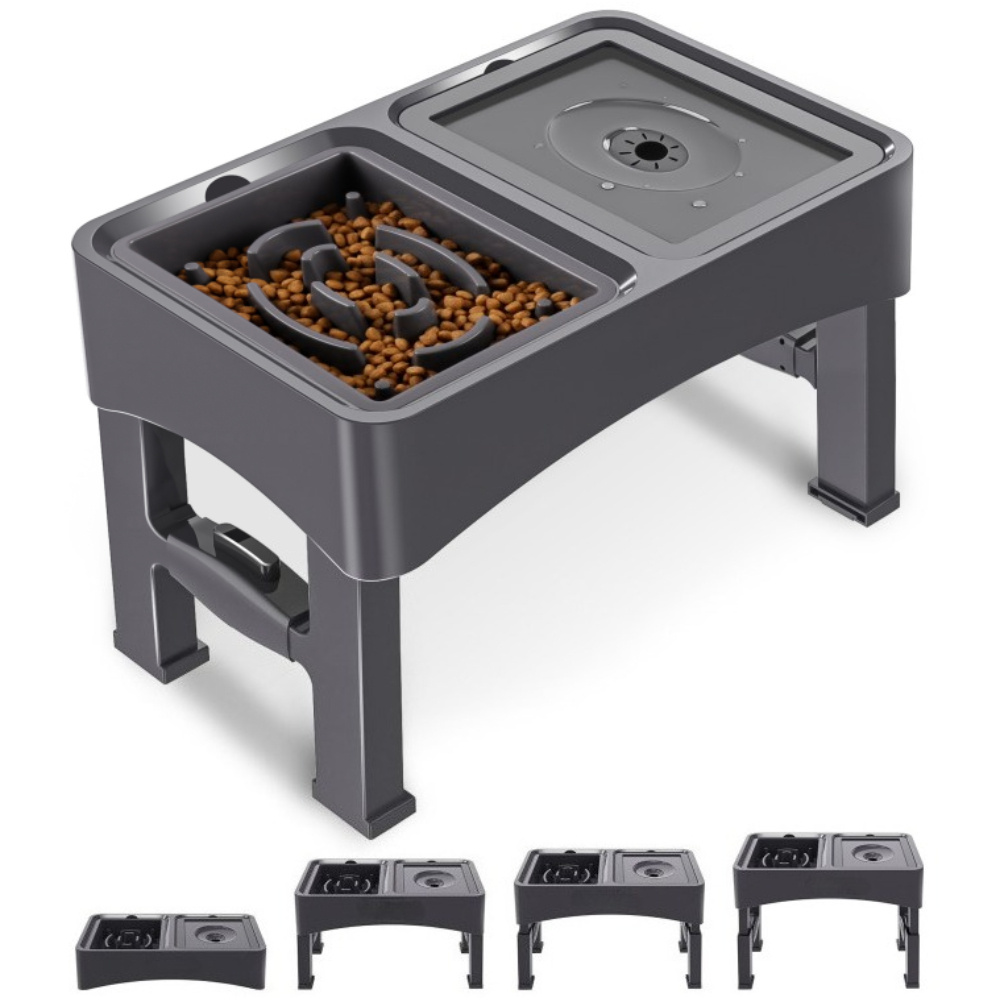 TEMU 2-in-1 Elevated Dog Bowl Slow Feeder, 4 Height Adjustable Bowl Racks, Spill Proof Dog Water Bowl, Non Slip Food And Water Bowl, Suitable For