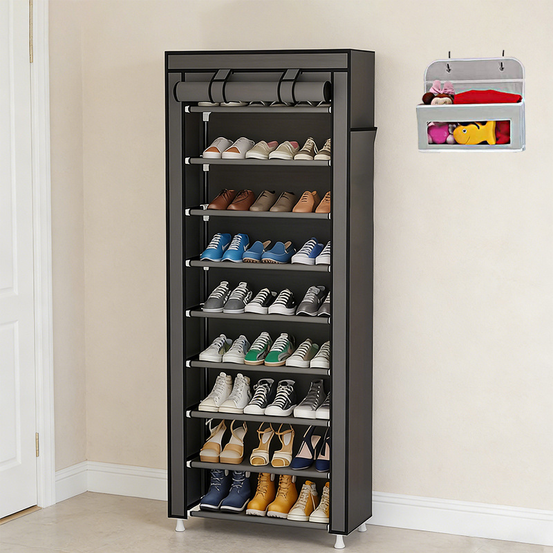 TEMU 2-piece Set, 1 Shoe Cabinet And 1 Storage Bag, Easy To Assemble 9-layer Shoe Rack Non-woven Fabric Combination Shoe Cabinet, Dust-proof And