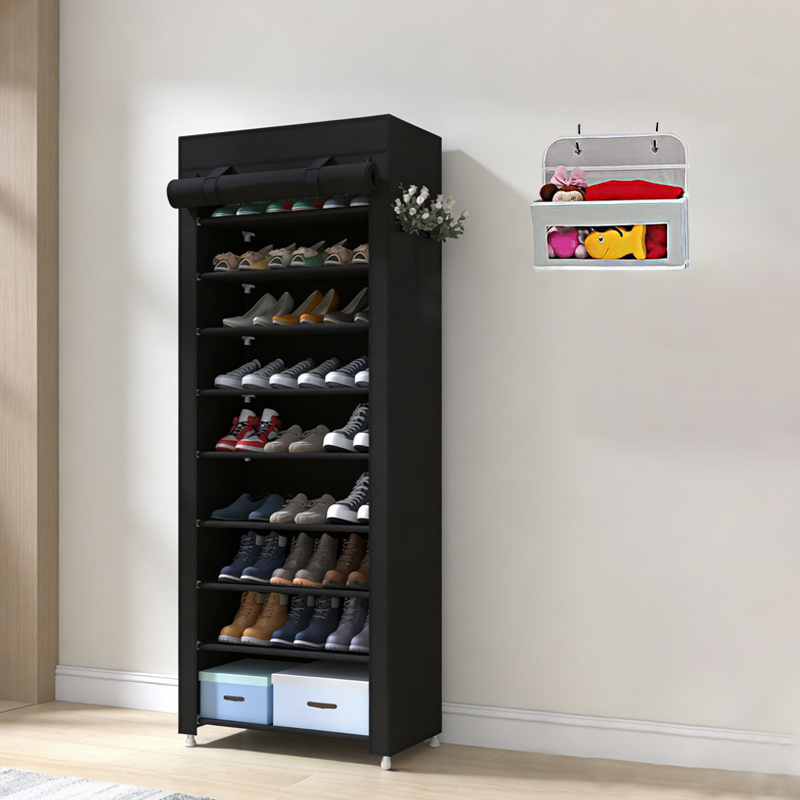 TEMU 2-piece Set, 1 Shoe Cabinet And 1 Storage Bag, Easy To Assemble 9-layer Shoe Rack Non-woven Fabric Combination Shoe Cabinet, Dust-proof And