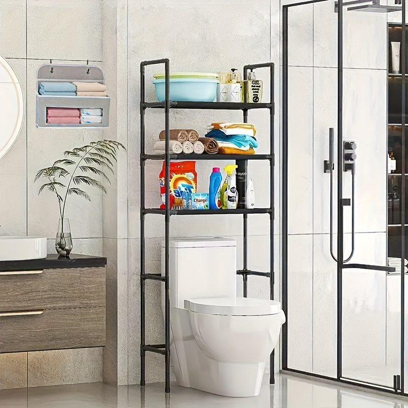 TEMU 3-tier Over The Toilet Bathroom Shelf, Tension Mounted Space Saver Organizer For And Toiletries, 1pc Bathroom Toilet Storage Rack, Free Standing