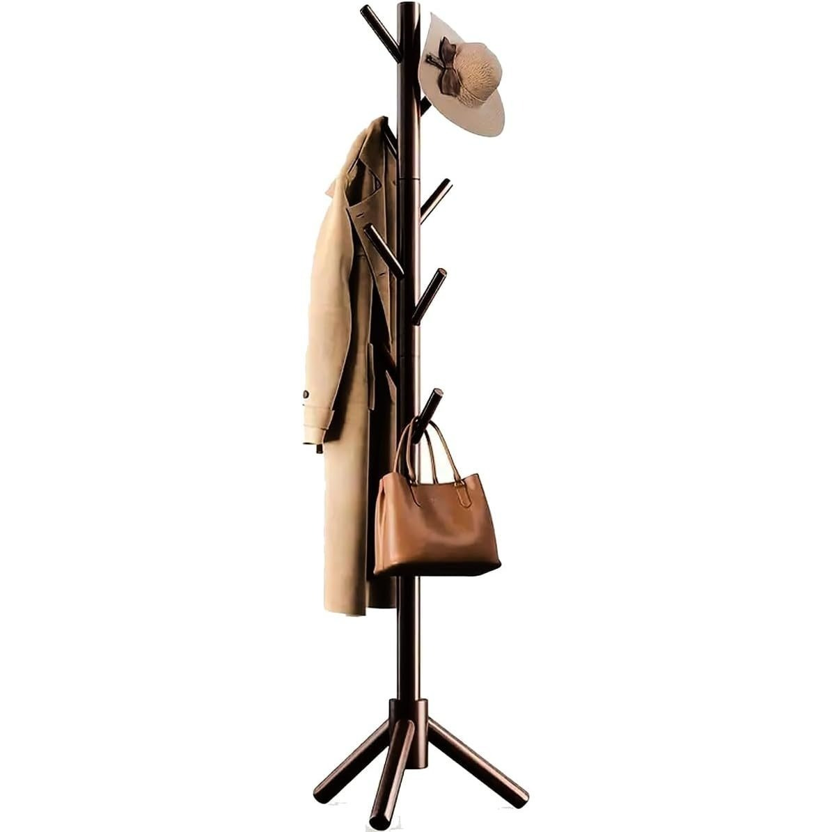 TEMU Porte-manteau en bois de hêtre pour vêtements et chapeaux, arbre à manteaux réglable, porte-vêtements autoportant avec 4 sections et 8 crochets