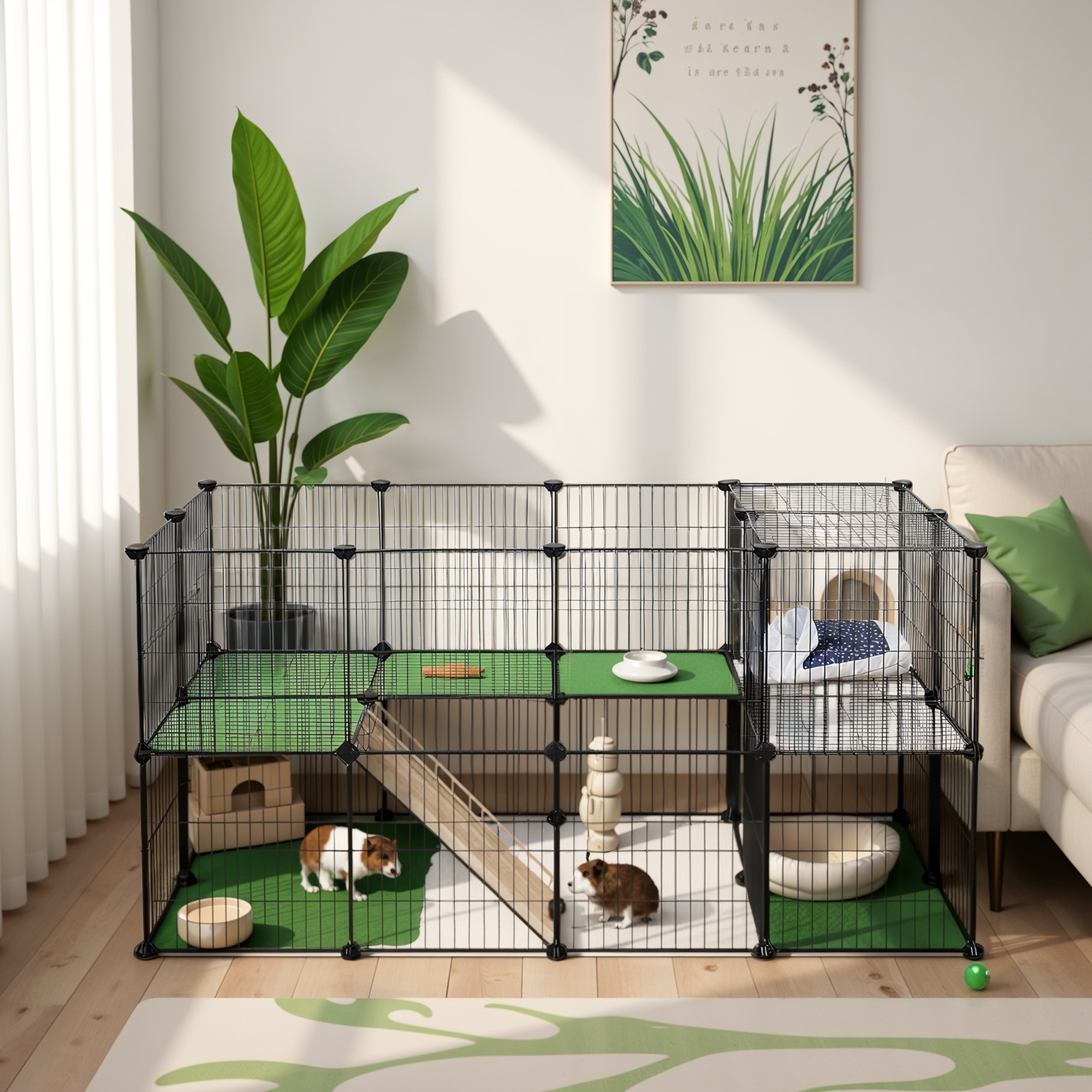 TEMU Parc pour petits animaux, Cage pour lapin et cochon d'Inde, Attaches de câble incluses, Noir