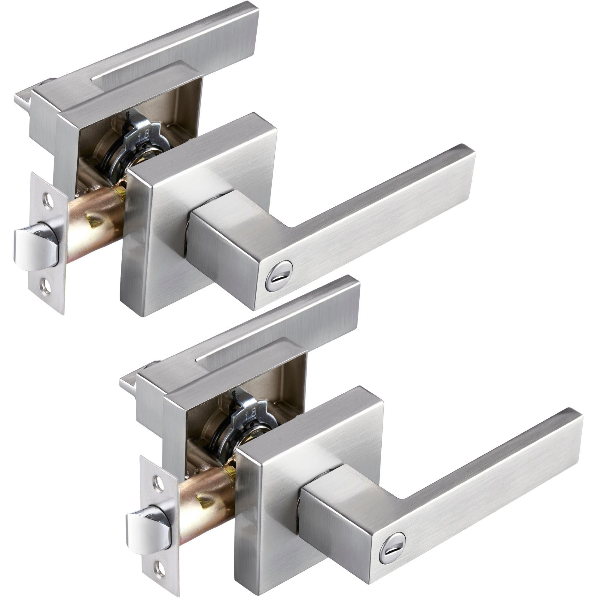 TEMU Serrure de porte de confidentialité avec verrou, couleur nickel brossé, poignées de porte, bouton de porte carré robuste pour entrée, salle de