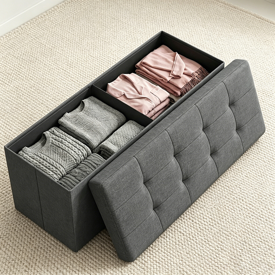 TEMU Tabouret de rangement en tissu, Longueur 76×38×38 Cm/Court 30×30×30 Cm, Plateforme d'extrémité de lit, Rangement, Convient pour salon, chambre à