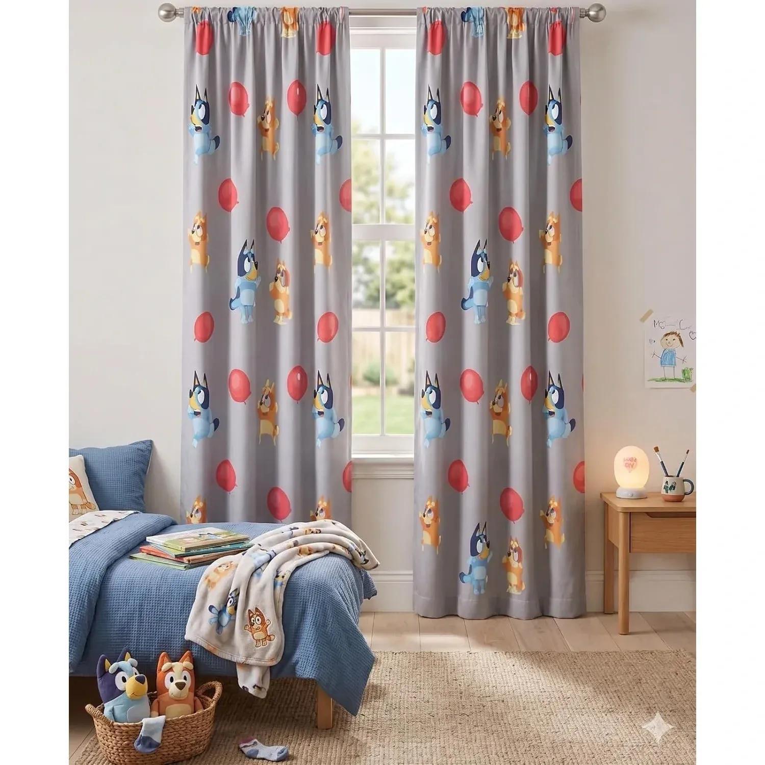 TEMU Panneaux de rideaux de la série Bluey pour enfants – Panneaux de rideaux décoratifs pour chambre à coucher