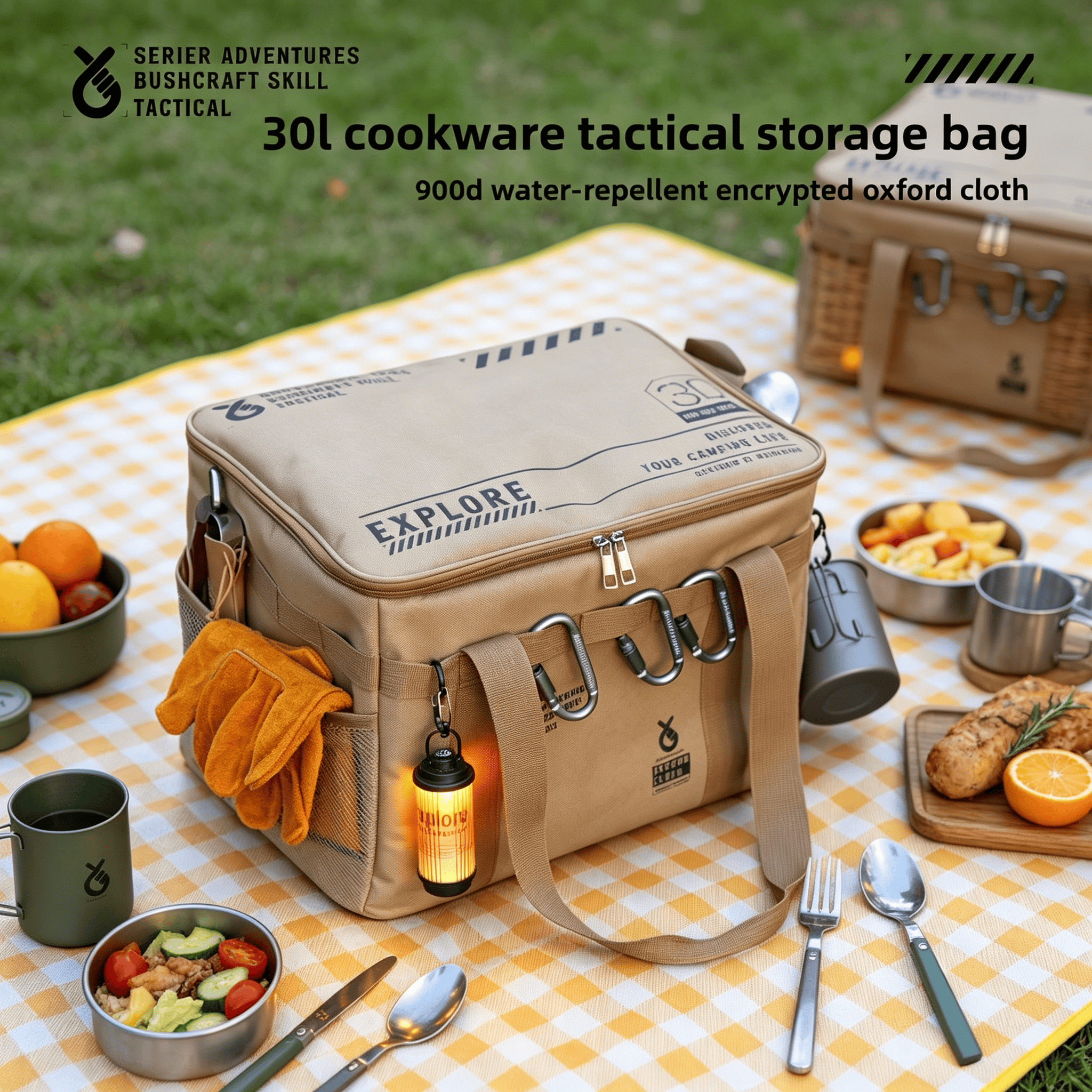 TEMU 30L Large Capacity Oxford Cloth Camping Equipment Storage Bag Tactical Camping Kitchenware Bag, Waterproof And Wear-Resistant Multifunctional
