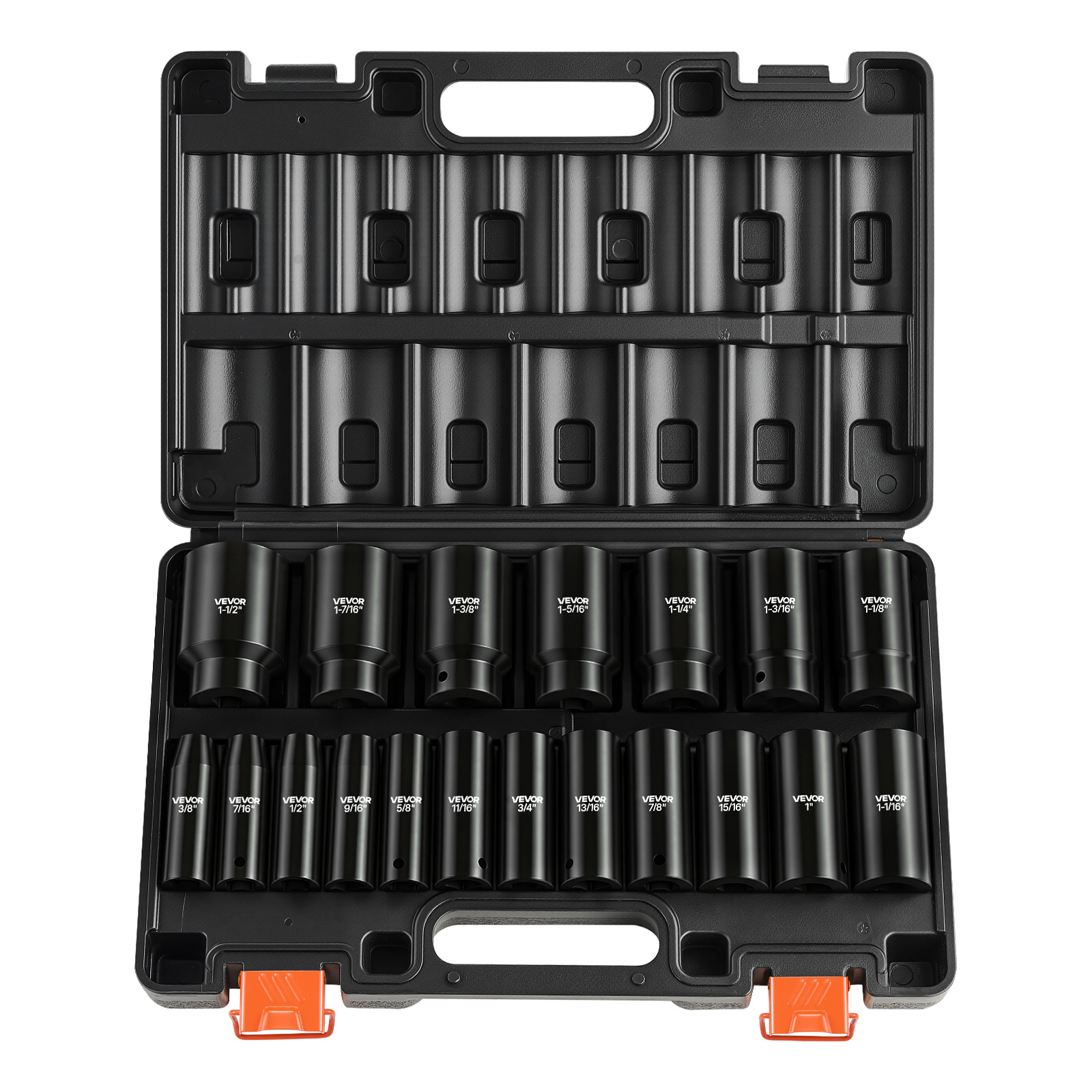 TEMU Vevor Impact Socket Set, 1/2" 19 Piece Impact Sockets, Deep Socket, 6-point Sockets, 1/2" Drive Set 3/8" To 1-1/2", Rugged Construction, Easy To