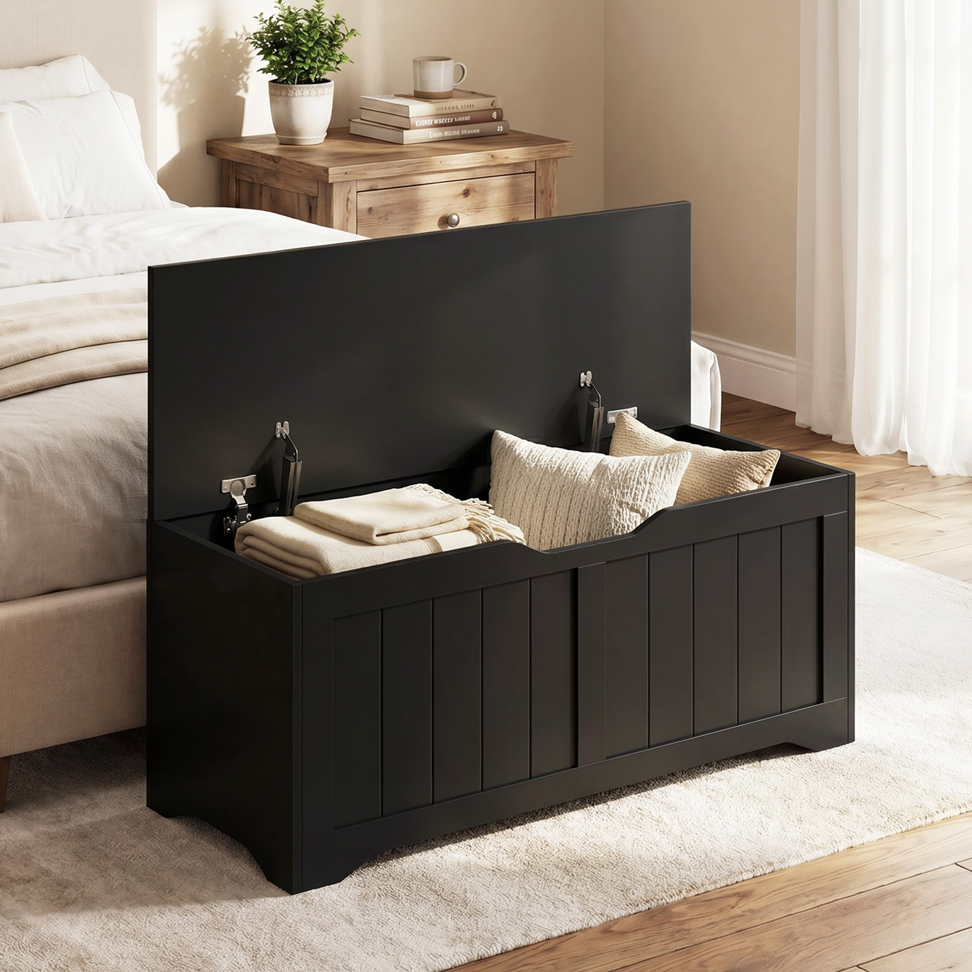 TEMU Coffre de rangement, coffre de rangement moderne avec 2 charnières de sécurité et poignée, banc de rangement pour salon, banc à chaussures pour