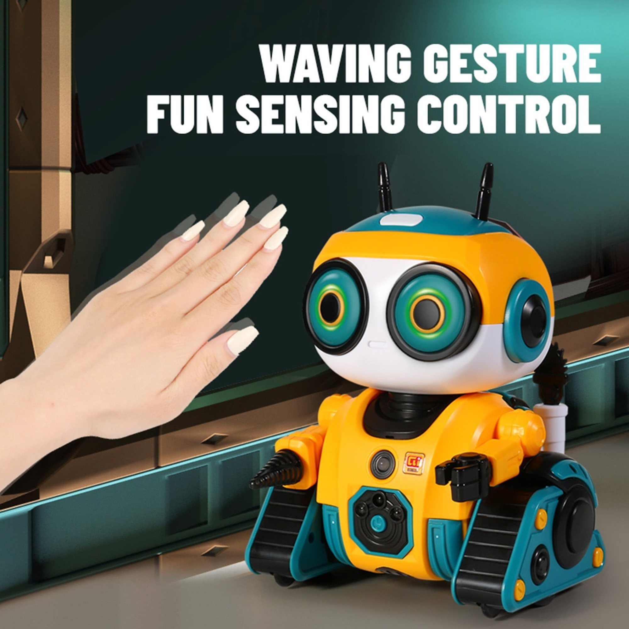 TEMU Jouet Robot Intelligent Couleur Aléatoire à Détection de , Robot de Suivi Intelligent avec Grands Yeux LED, Enregistreur Vocal et Musical, Jouet