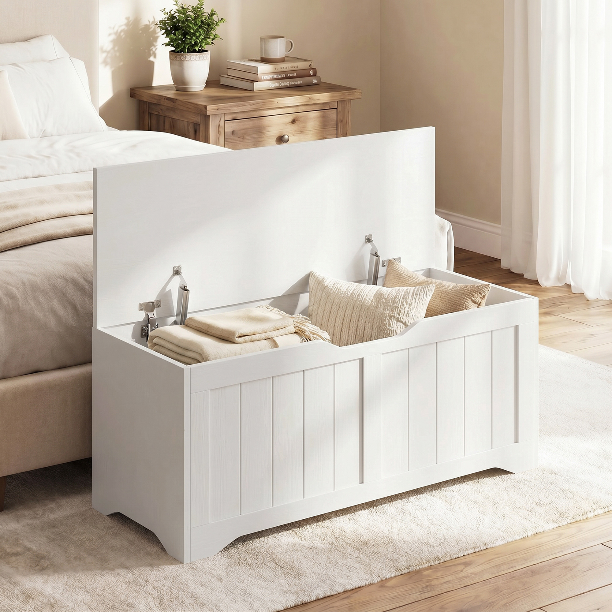TEMU Coffre de rangement, coffre de rangement moderne avec 2 charnières de sécurité et poignée, banc de rangement pour salon, banc à chaussures pour