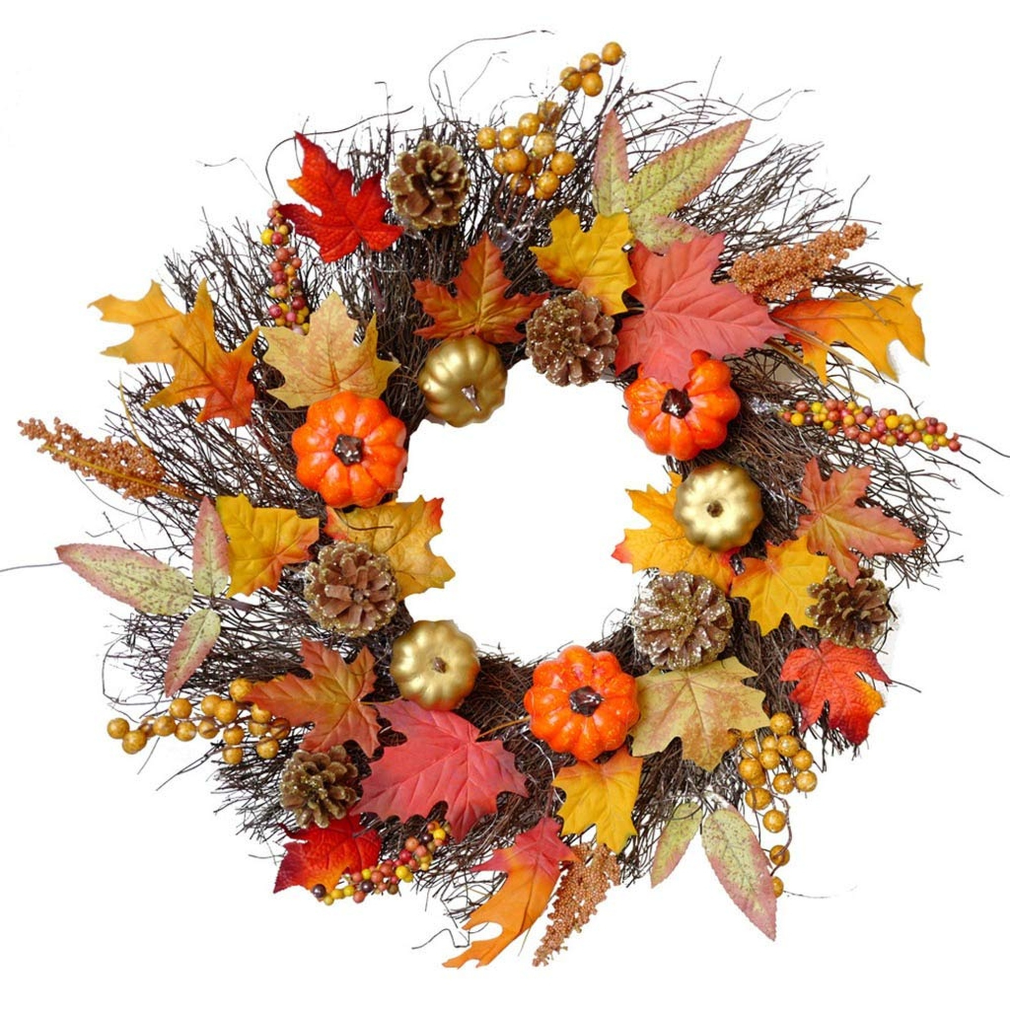 TEMU Fall Pumpkin Wreath 50 Cm Artificial Door Wreath With Berries Pinecones For Halloween Thanksgiving Front Door Decor