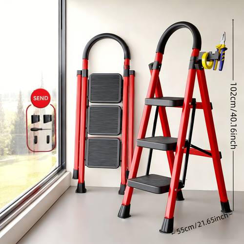 item picture heavy duty folding step ladder 5 4 3 step heavy duty steel step stool with wide non slip treads handrails and safety lock portable multi purpose ladder for home kitchen and warehouse use