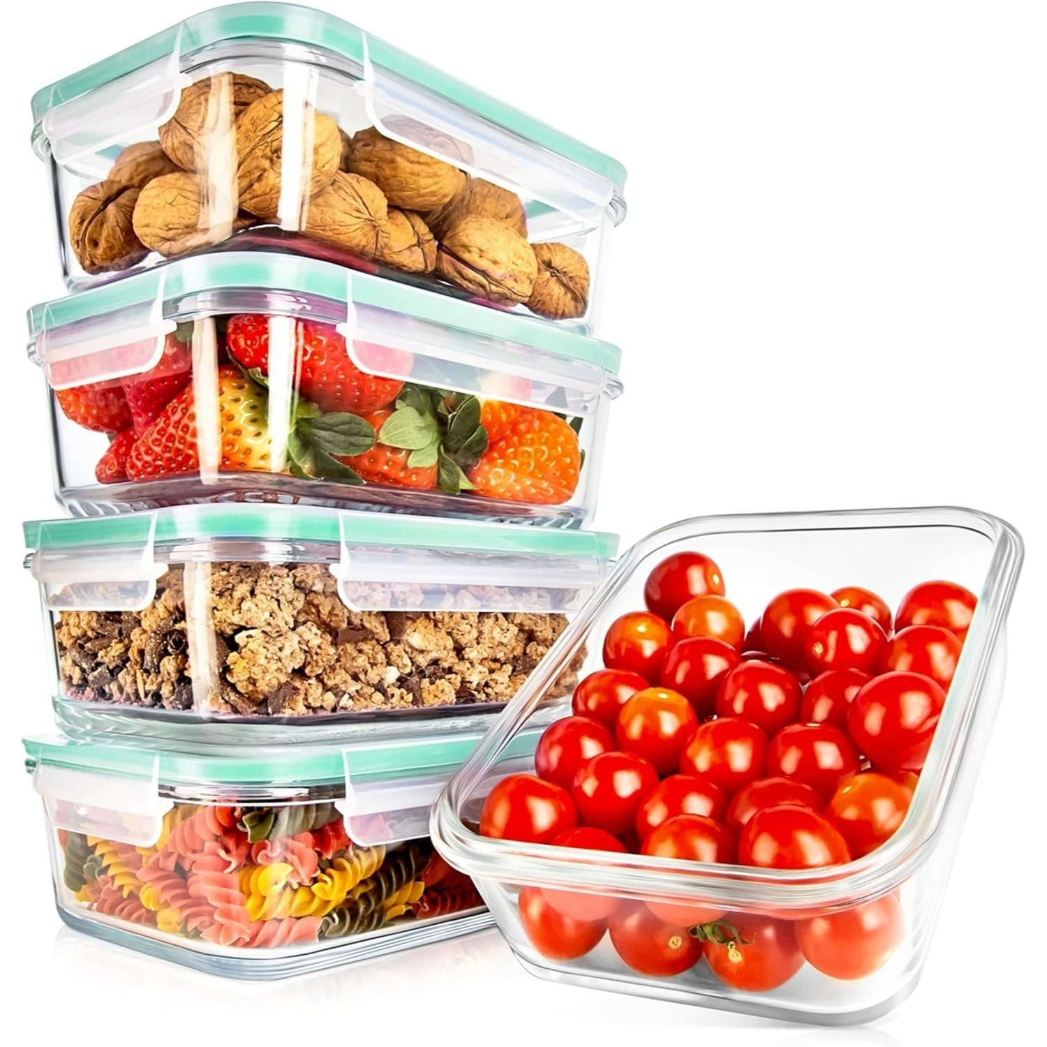 TEMU Set de 10 Récipients de Conservation Alimentaire en Verre Empilables pour Préparation de Repas avec Couvercles Verrouillables Étanches, Évent,