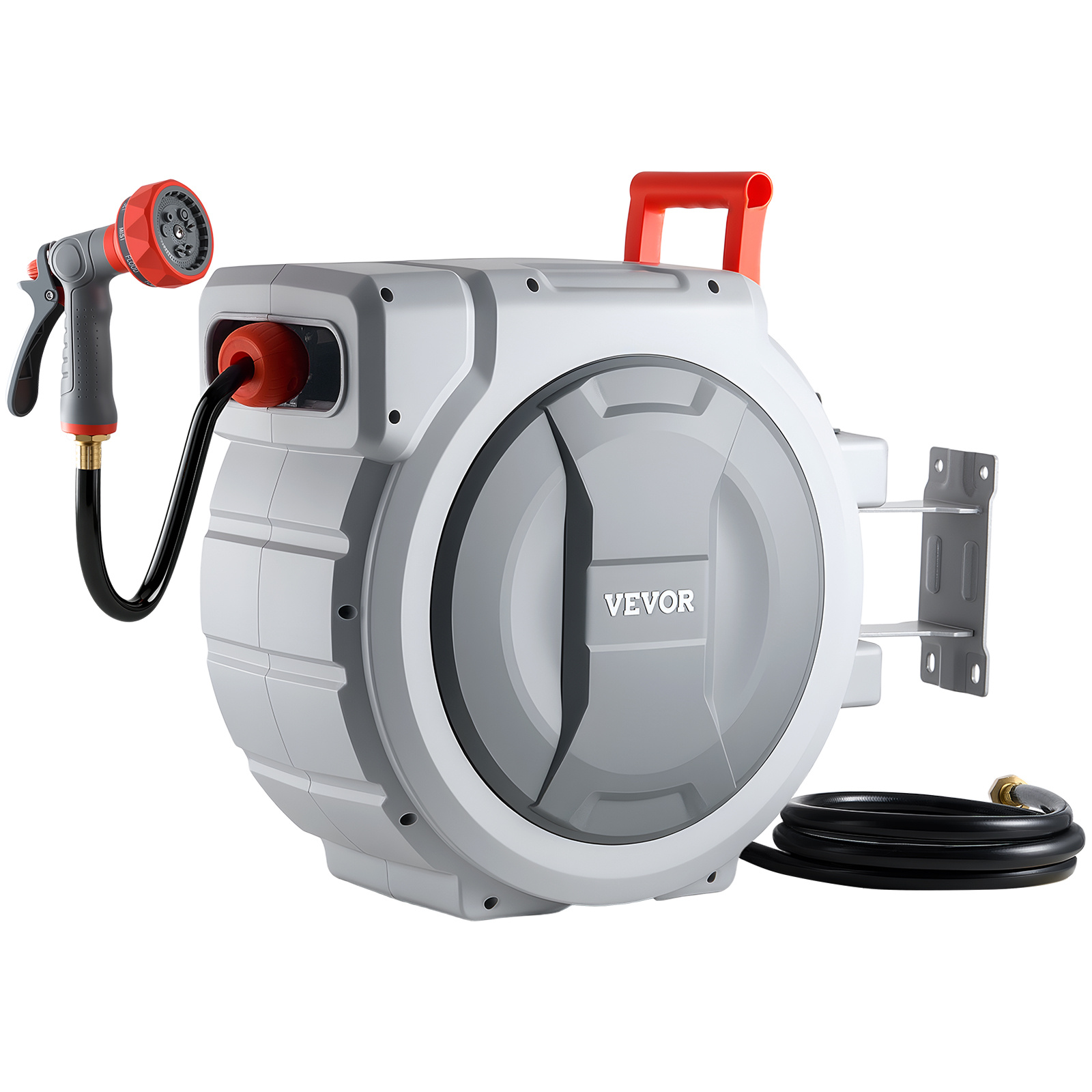 TEMU Vevor Retractable Garden Hose Reel, 1/2 130 Ft, Wall Mounted Hose Reel With 9-function Sprayer Nozzle And 180° Swivel Bracket, Any Length Lock,