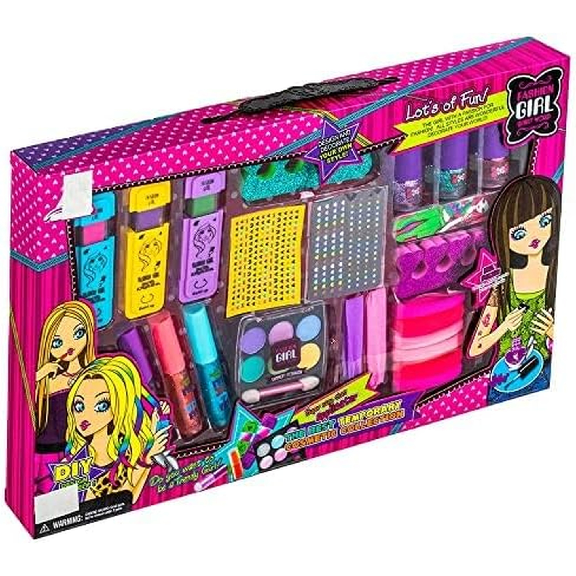 TEMU Ensemble de beauté lavable en craie pour cheveux, kit de Cosmétique de couleur temporaire avec marqueurs à tampon, brillant à lèvres, vernis à
