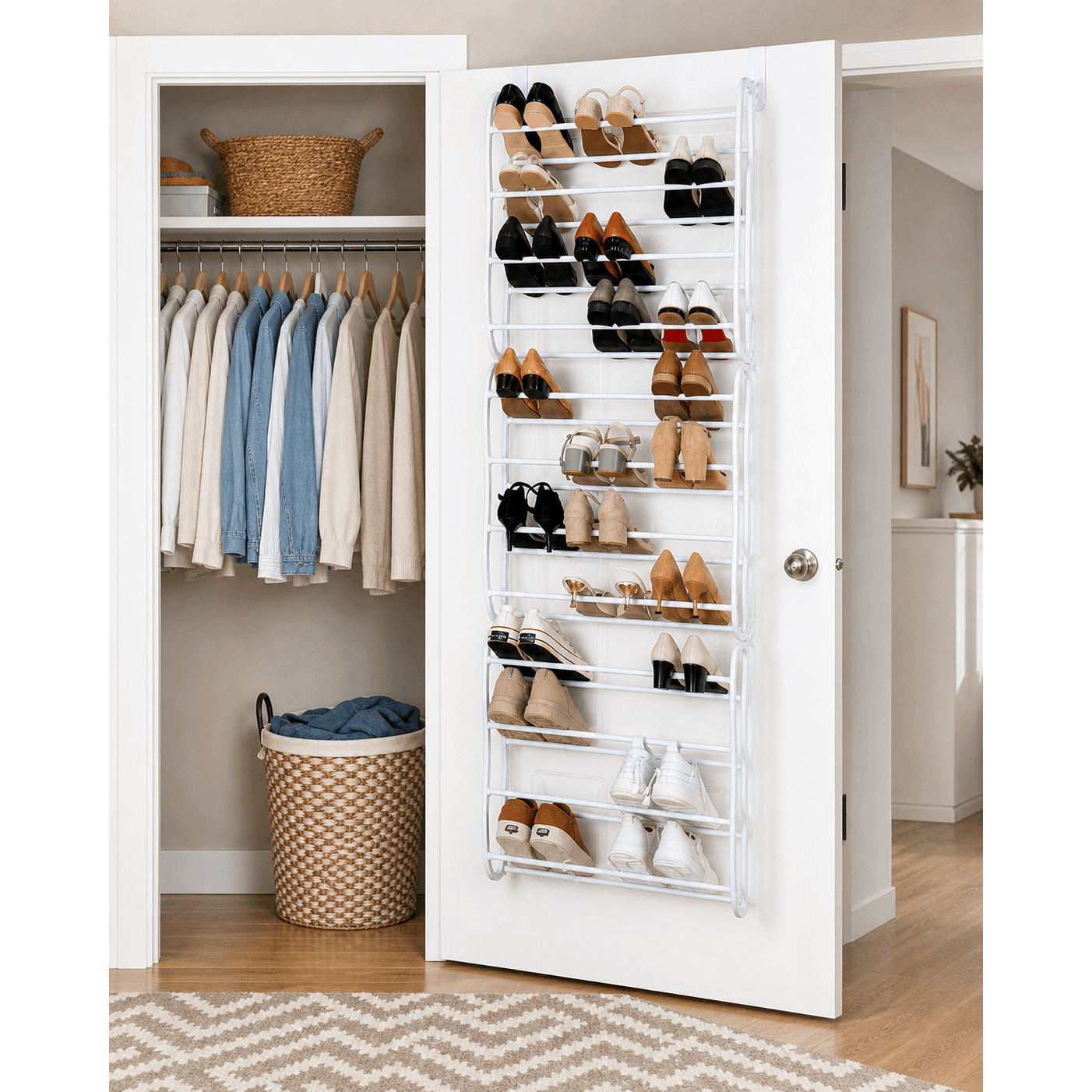 TEMU Porte-chaussures à suspendre sur – 12 niveaux, contient 36 paires | Aucun outil | de place pour maisons