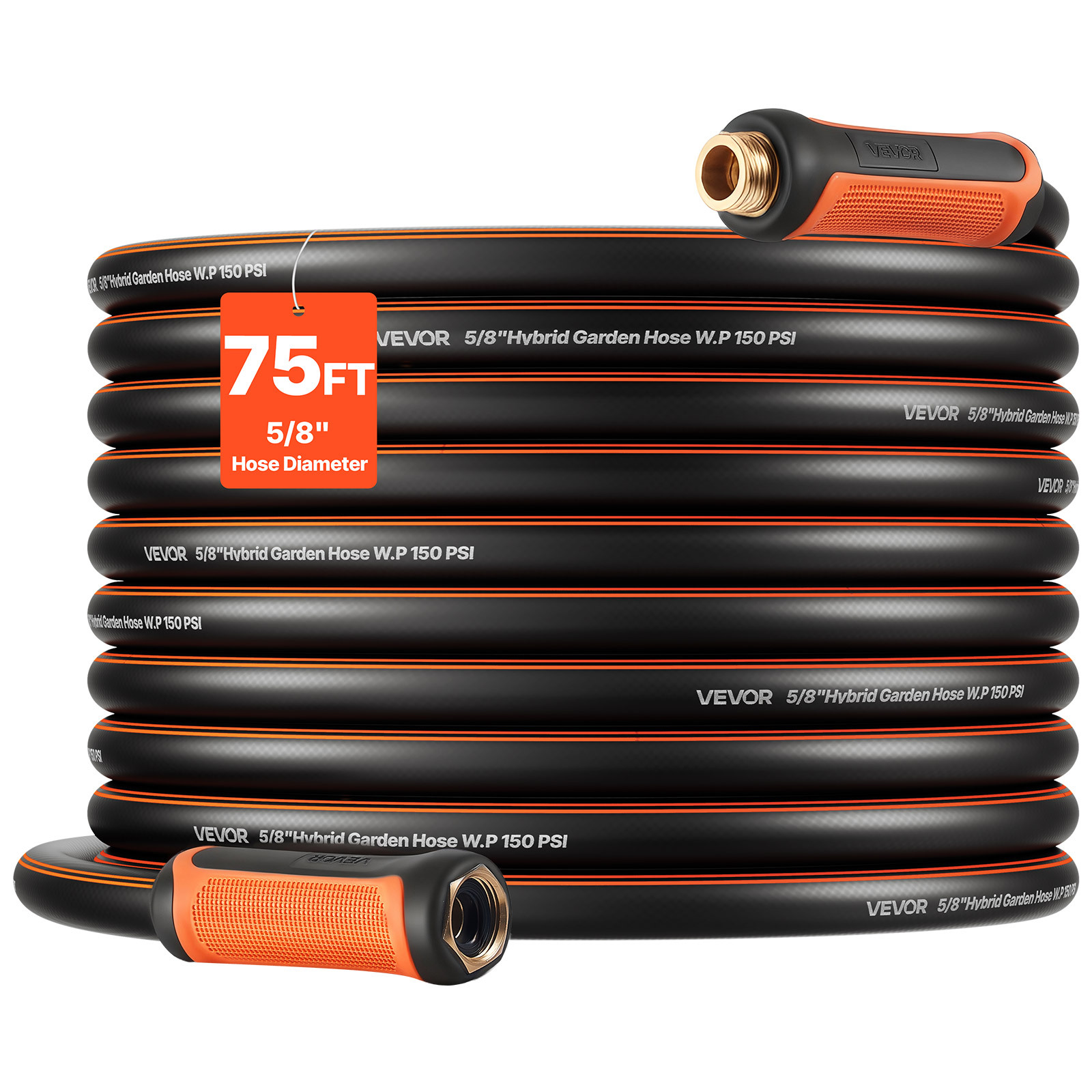 TEMU Tuyau d'arrosage de jardin VEVOR, 75 pi 5/8", robuste en caoutchouc 4 couches, pression de service 150 PSI et éclatement 600 PSI, flexible et