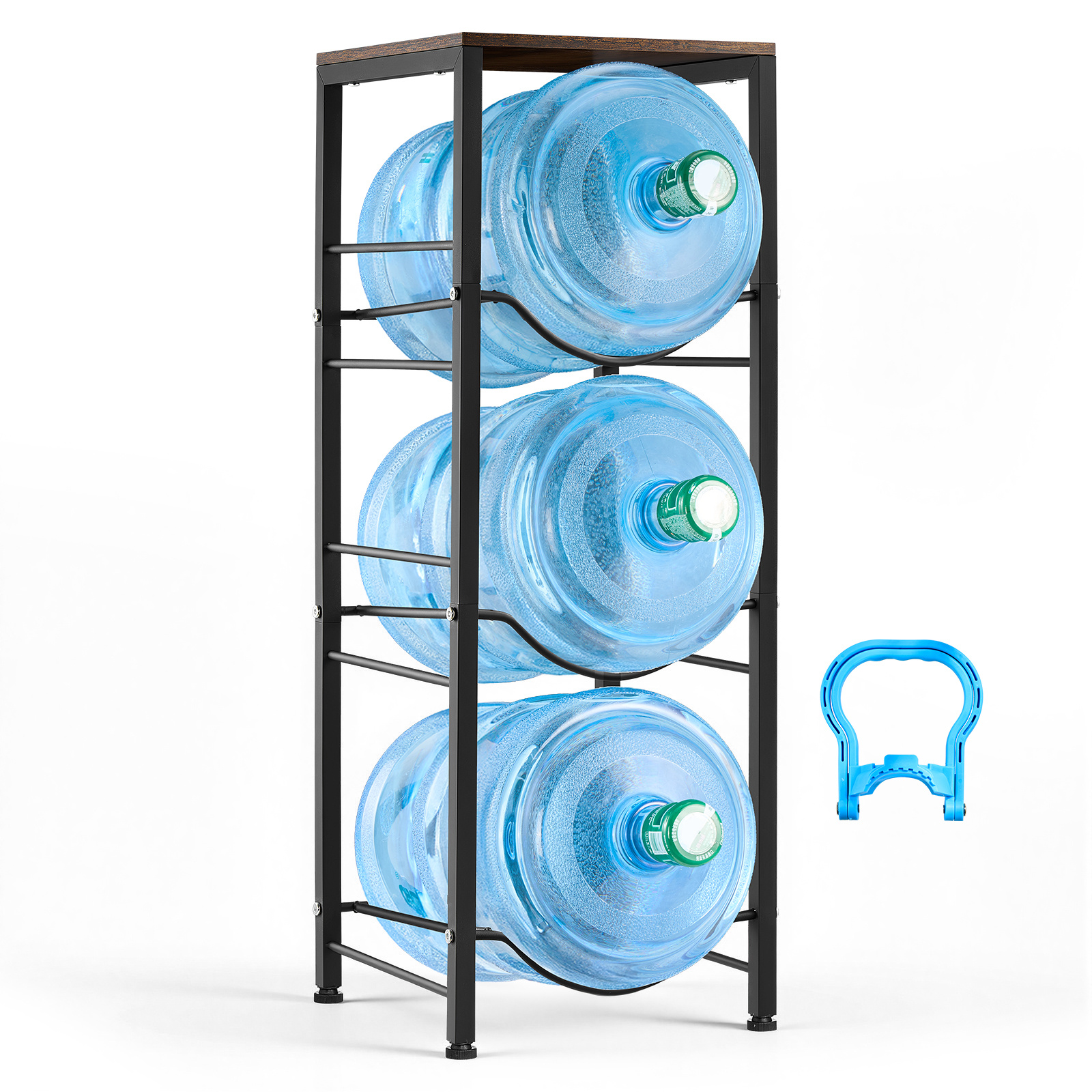TEMU Vevor Water Jug Holder, 4 Tiers 3 And 5 Gallon Water Bottle Holder For 3 Bottles, Heavy Duty Jug Rack Organizer With Storage Shelf, Detachable