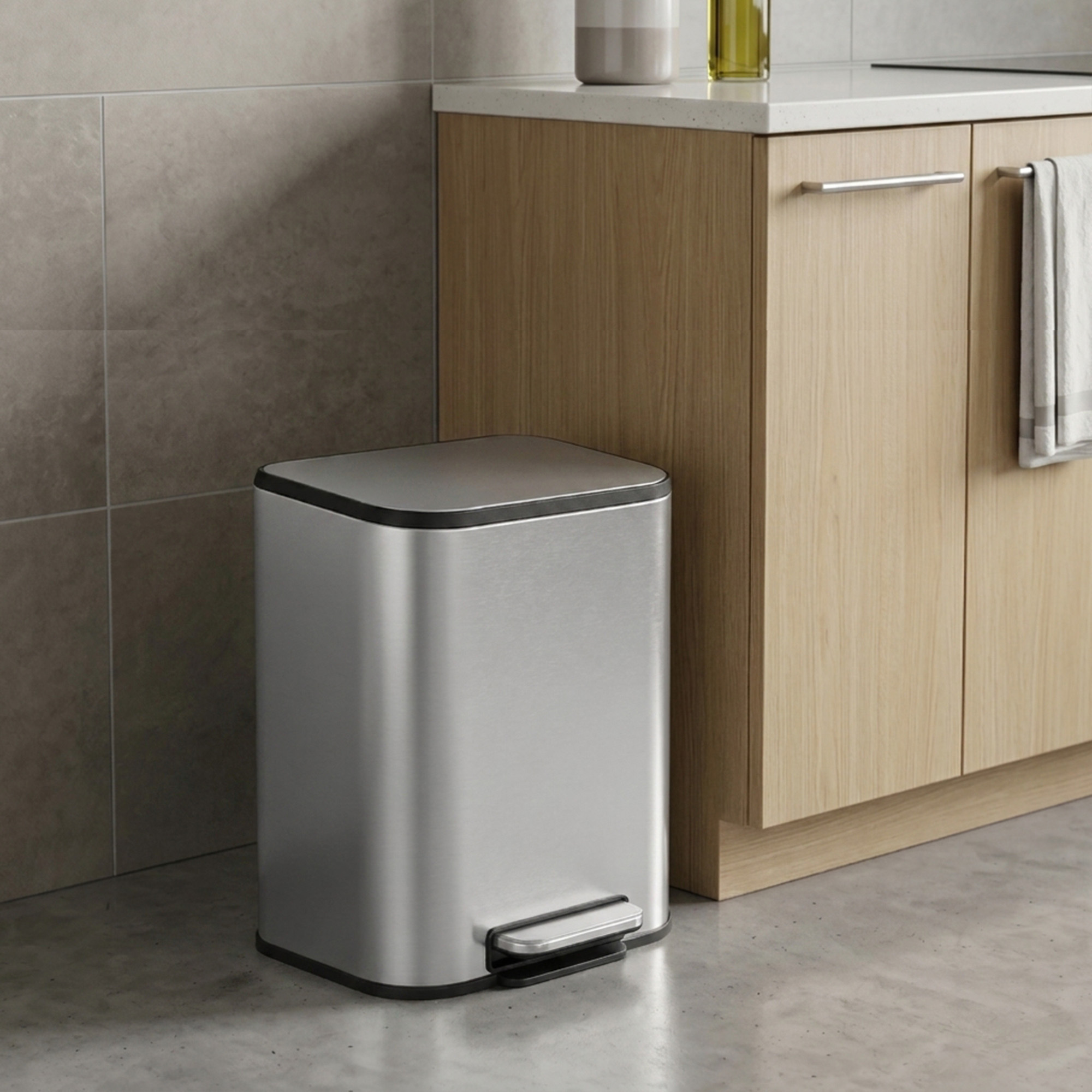 TEMU Poubelle de cuisine, 20L (5,2 gallons) avec couvercle, acier inoxydable, fermeture douce et ouverte, seau intérieur, large pédale antidérapante,