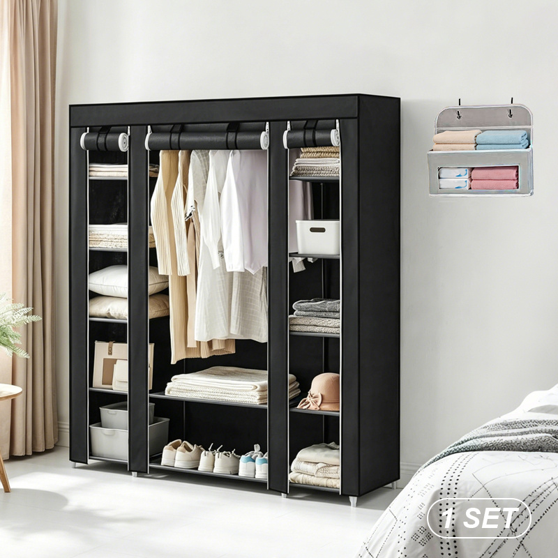 TEMU Penderie, Penderie de chambre portable, Porte-vêtements avec housse non tissée, Sac de rangement pour vêtements, 59 * 17,7 * 69 pouces, 12