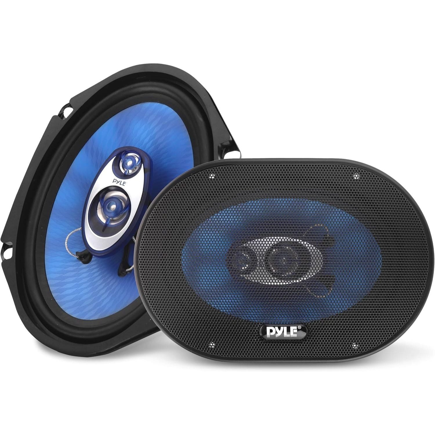 TEMU Haut-parleurs de voiture 3 voies 6" x 8" (paire), système audio haute puissance , en poly-injection bleu, 4 Ohm avec bobine vocale ", en