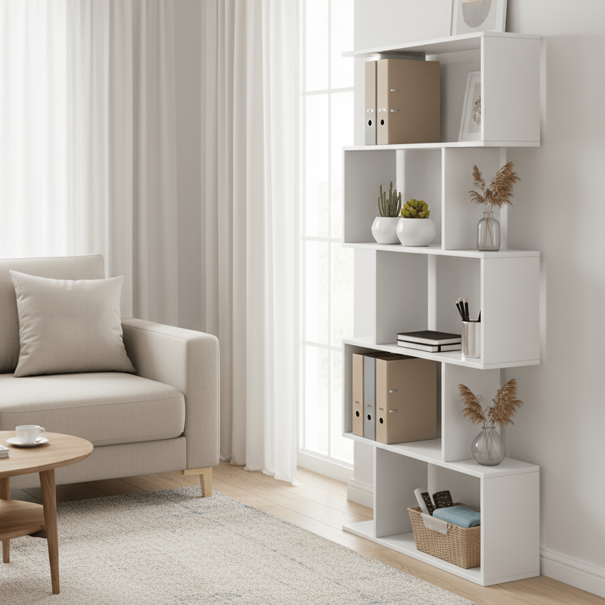 TEMU Étagère à livres géométrique en S à 5 niveaux GOPLUS avec dispositif anti-basculement, séparateur de pièce multifonctionnel autoportant avec