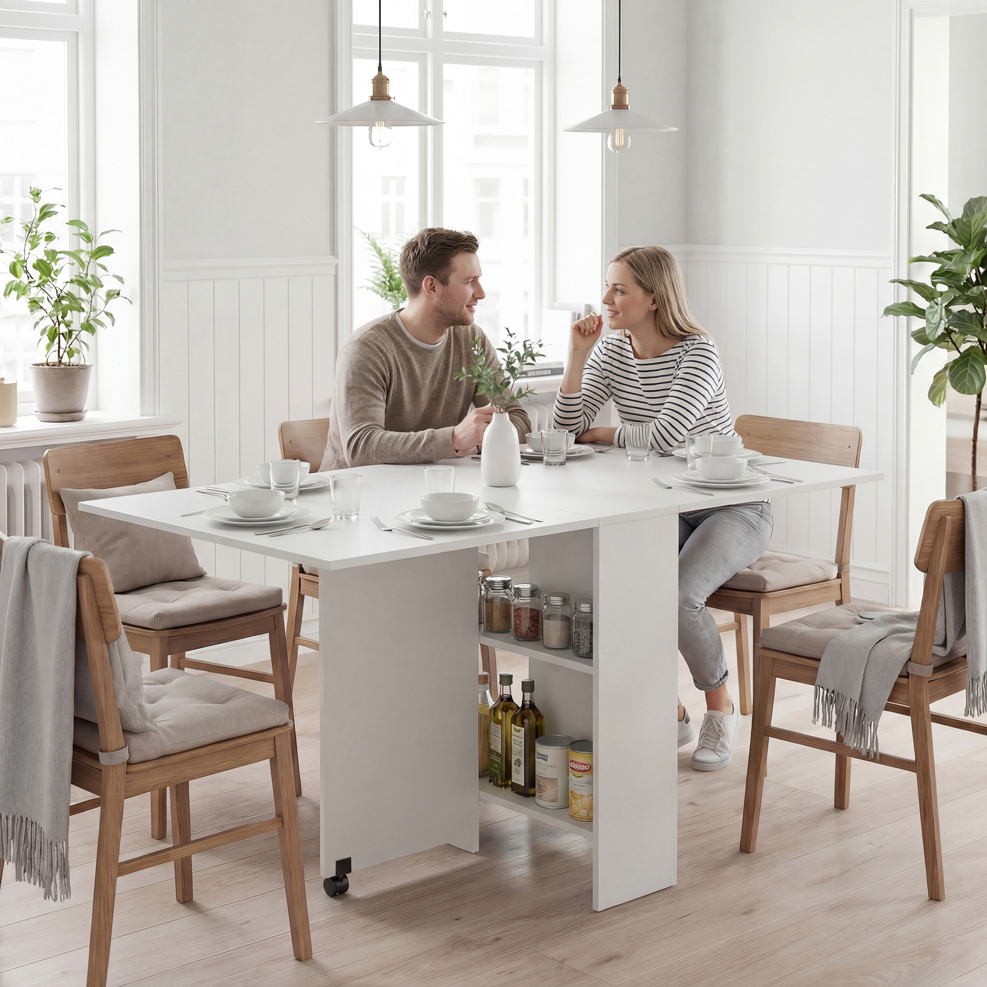 TEMU Table à Manger Pliante, Table à Feuille Abattable avec Étagères à 2 Niveaux