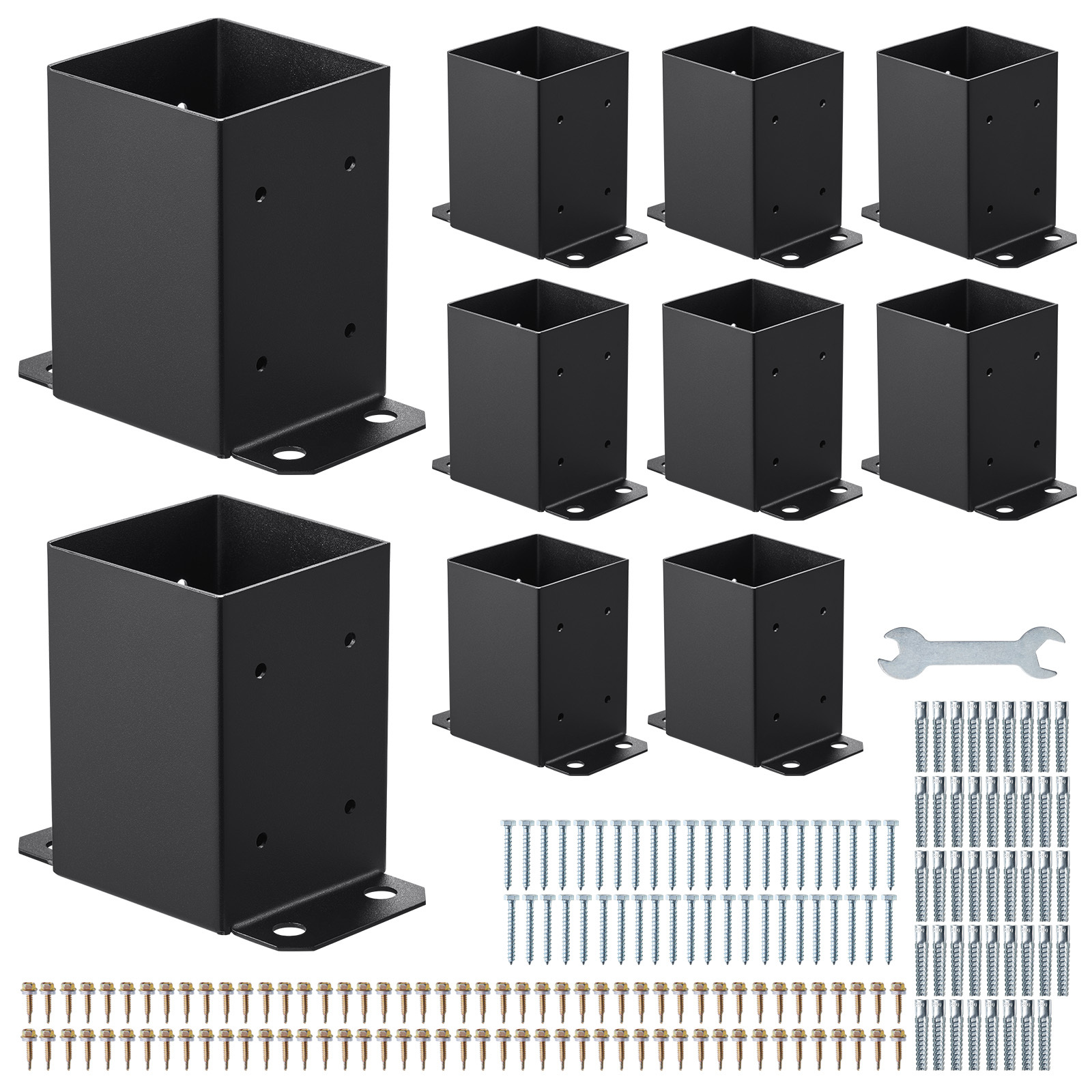 TEMU VEVOR Lot de 10 Supports de Poteau 4x4, Taille Intérieure 3,6x3,6 pouces / 91,44x91,44 mm, Supports de Poteau Robustes en Acier au Carbone pour
