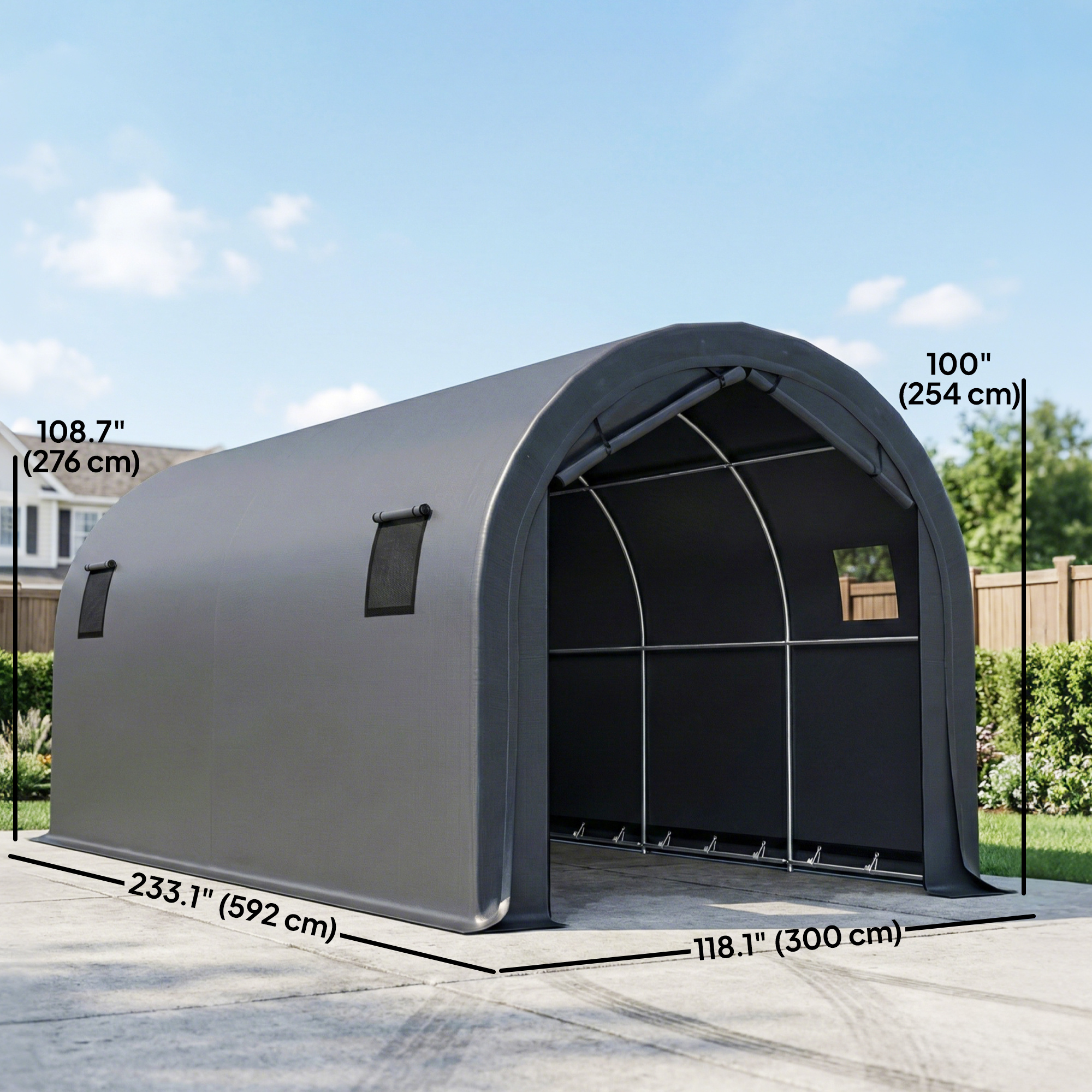   10 x 19 heavy duty carport portable garage car canopy tent shelter with roll up door 4 windows reinforced galvanized frame tension cord for car truck dark grey