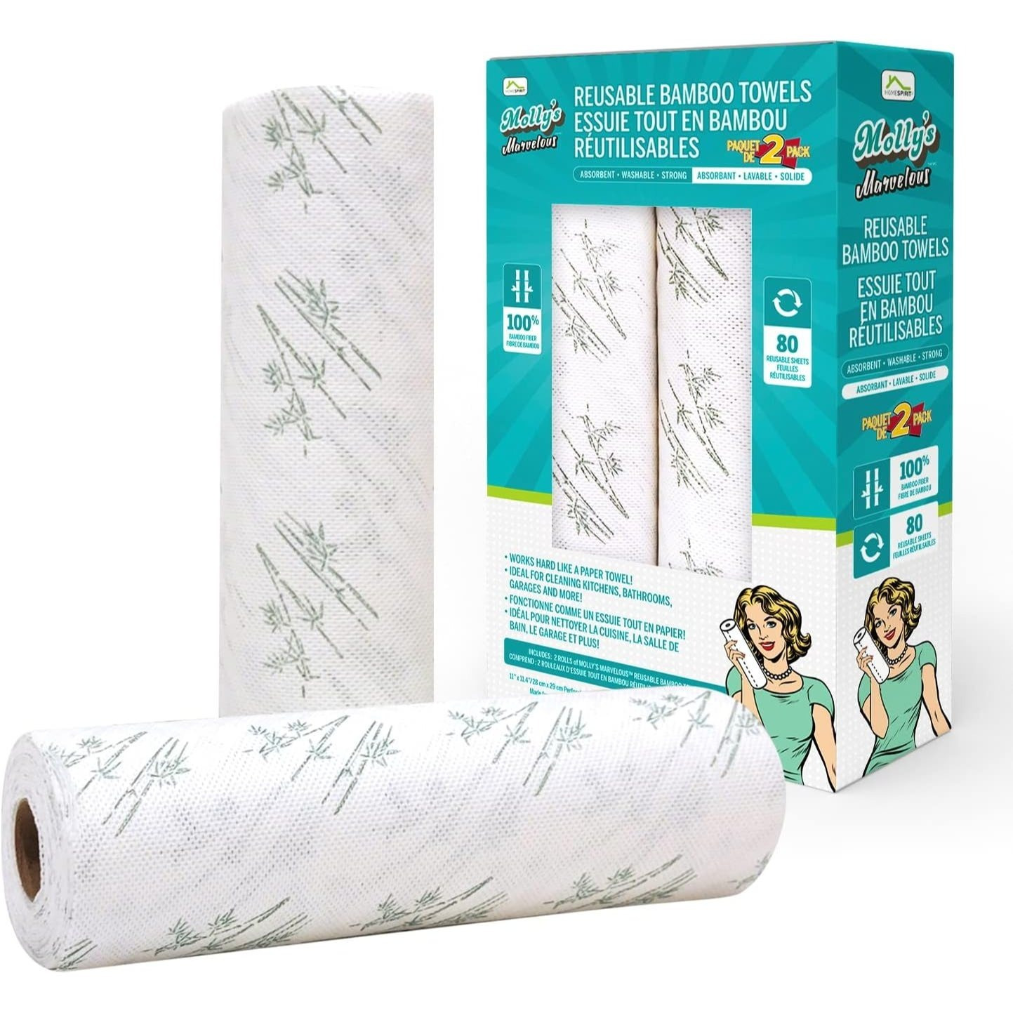 TEMU Serviettes en Papier Bambou – 2 Rouleaux, Réutilisables et Lavables – Chiffons de Nettoyage Super Absorbants et Extra Résistants pour Maison,