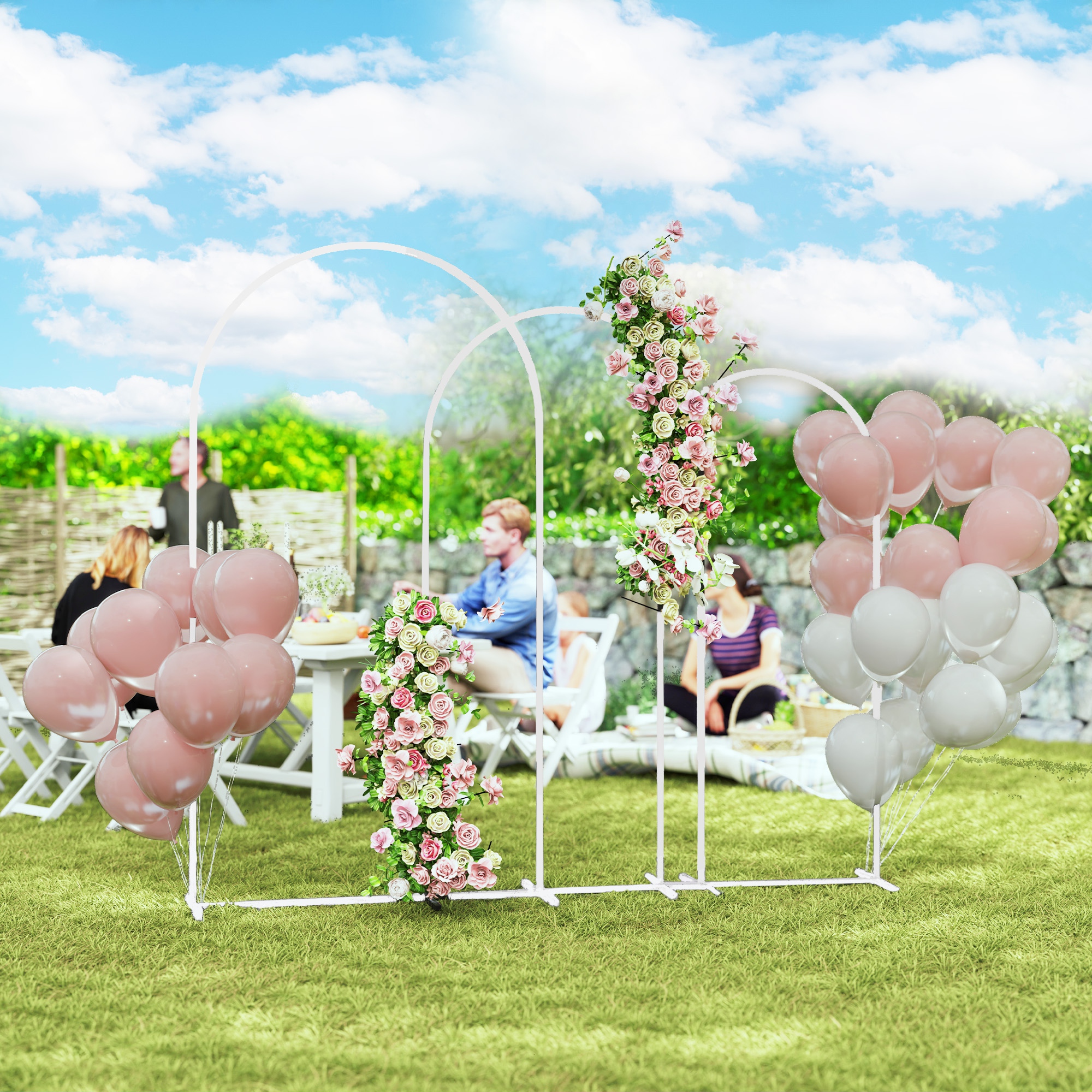 TEMU de mariage, ensemble de 3 supports de toile de fond d' de ballons en métal de 7/6.5/6 pi pour fête d'anniversaire, douche nuptiale, remise de